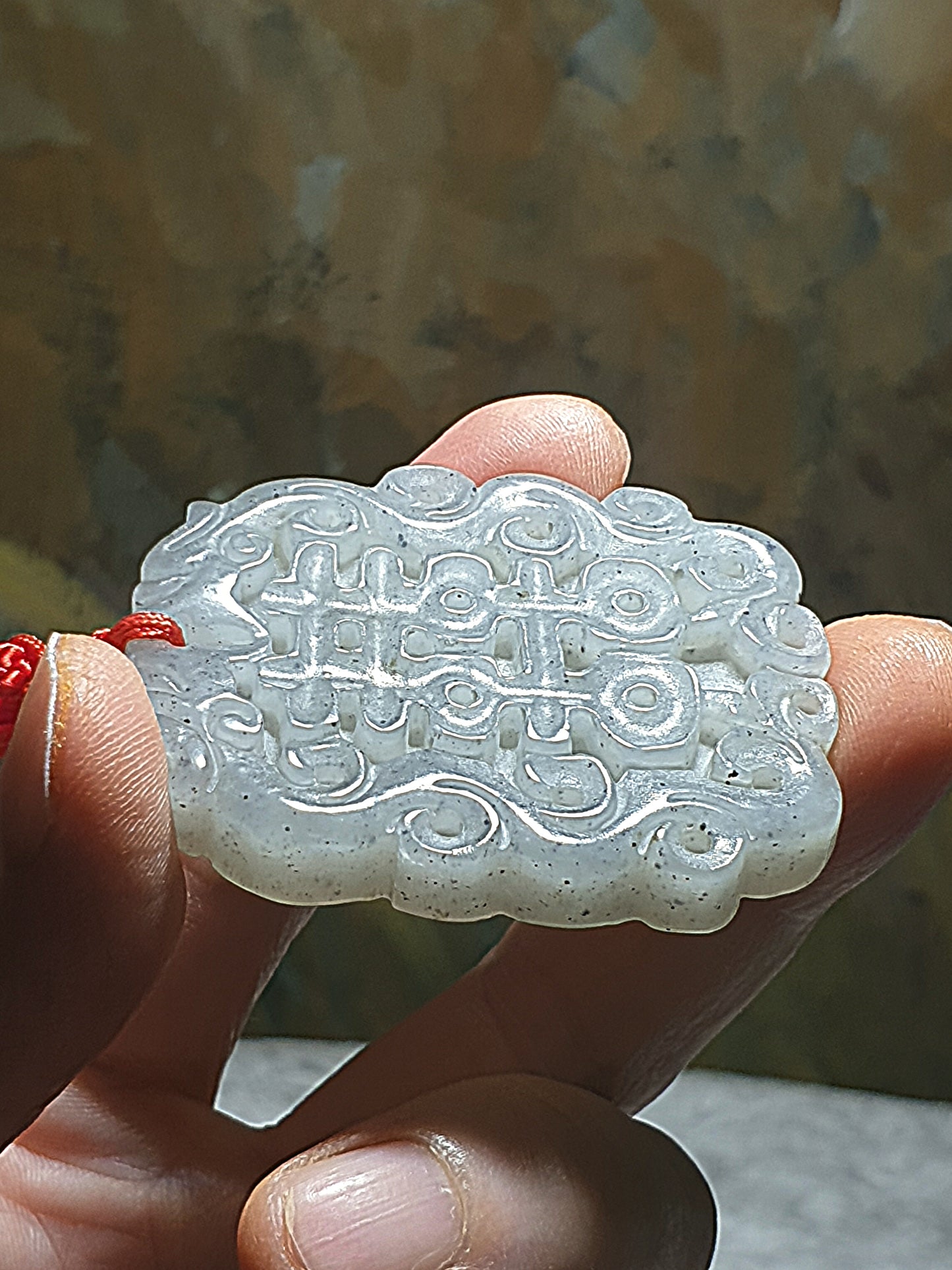 Premium Nephrite carved Dragon & Phoenix and Chinese character 囍 (Double Happiness) Jade pendant (with certificate) 和田玉青花龙凤囍(双喜)吊坠(带证书)