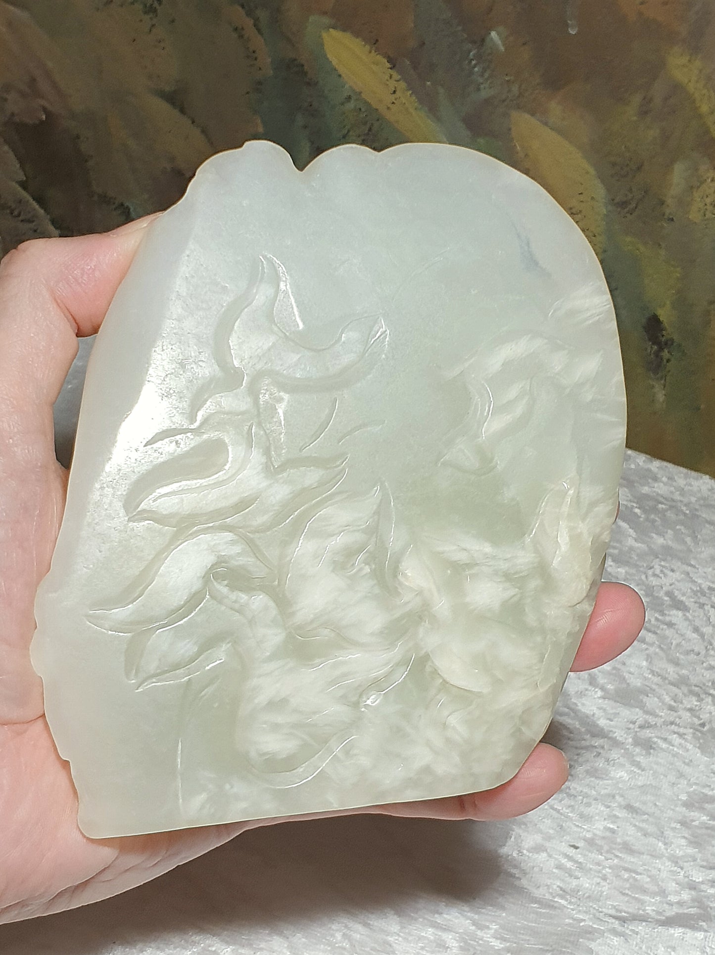 Rare premium large size Nephrite warm white Mahakasyapa (Ji Gong) & dragon Jade carvings (with certificate) 和田玉暖白降龙罗汉(济公)摆件带证书
