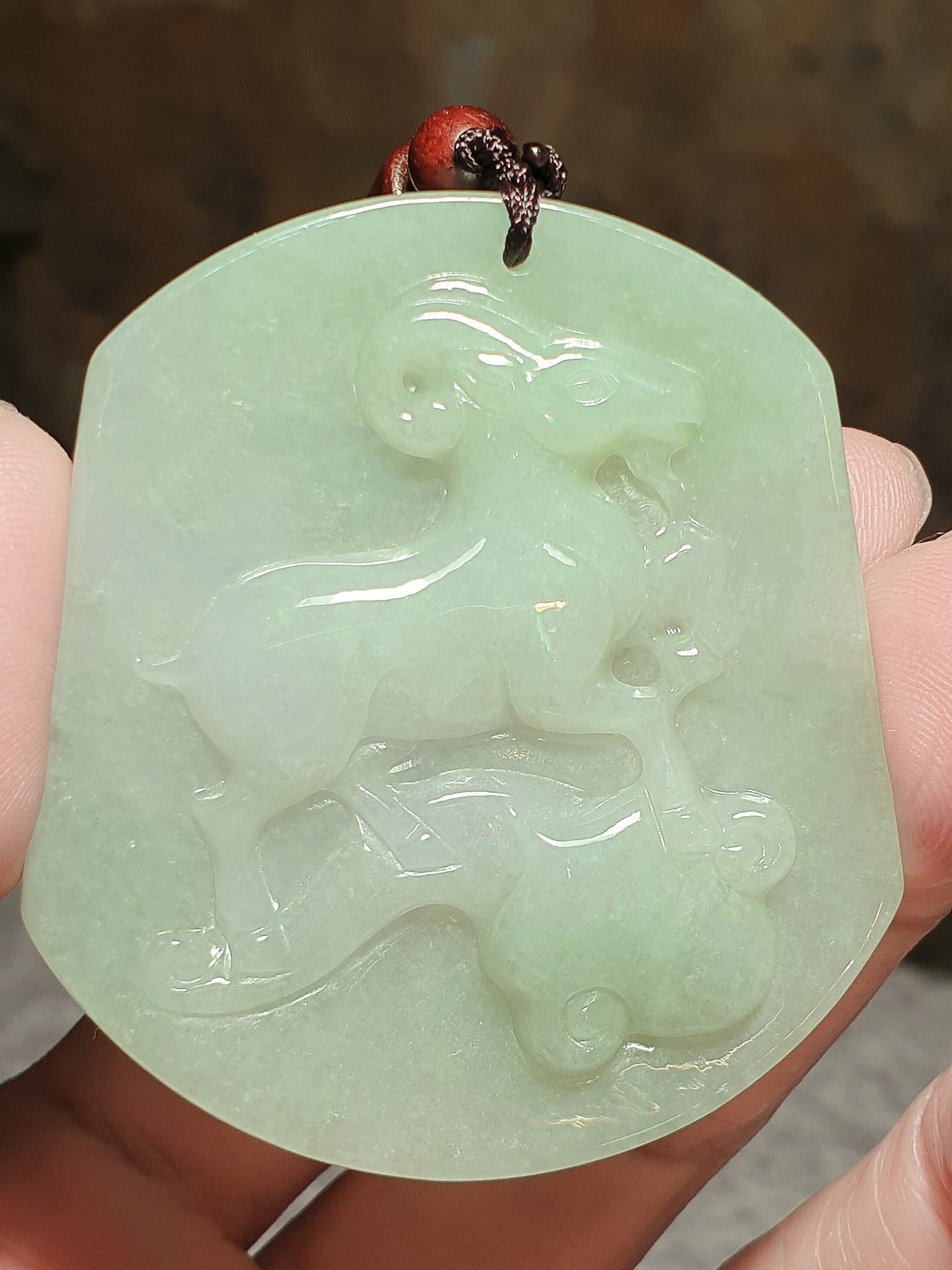Premium Type A Jadeite light green Goat and Ruyi Jade pendant (with certificate) 翡翠淡绿吉祥如意(羊、如意)吊坠(带证书)