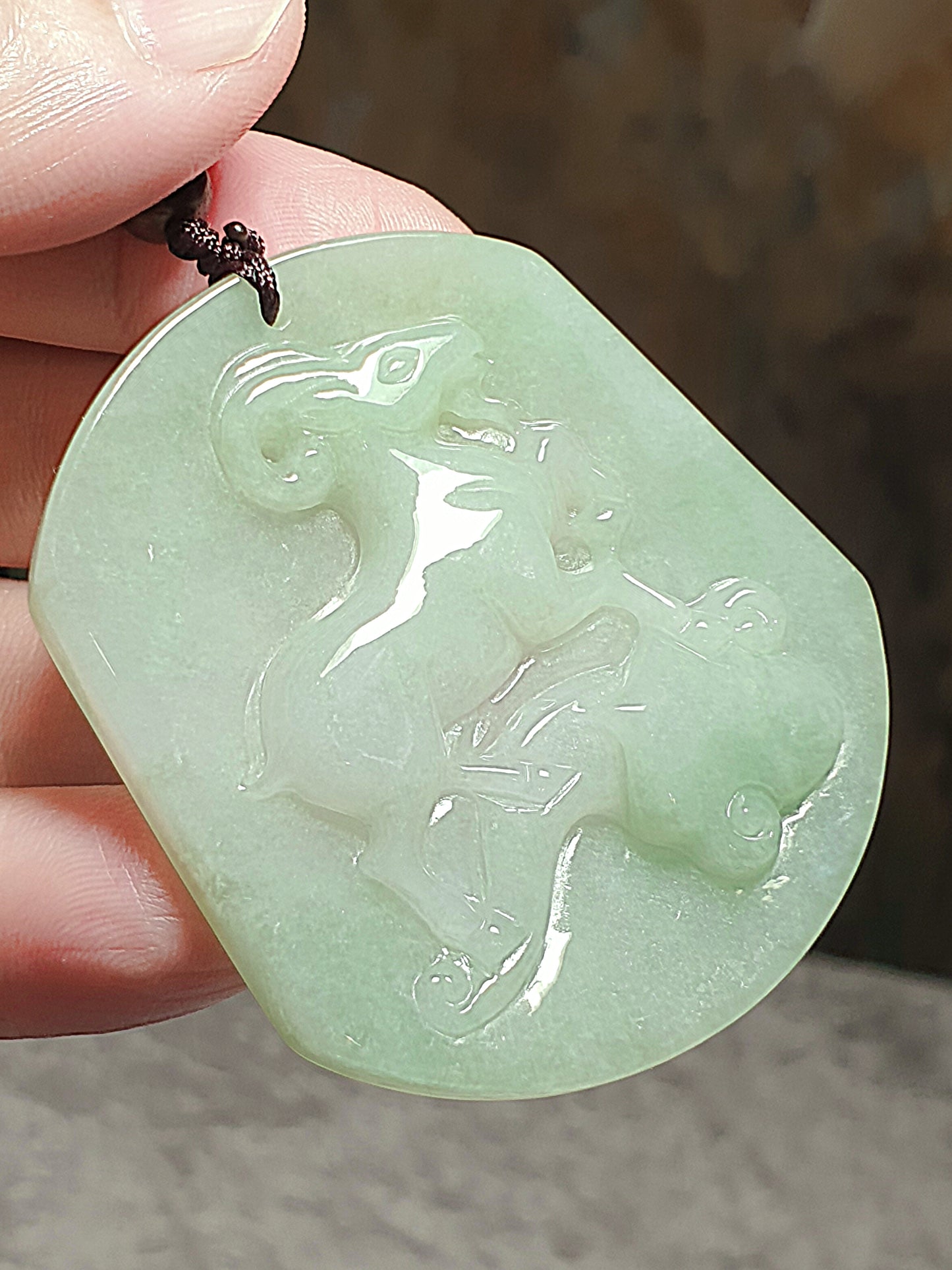 Premium Type A Jadeite light green Goat and Ruyi Jade pendant (with certificate) 翡翠淡绿吉祥如意(羊、如意)吊坠(带证书)
