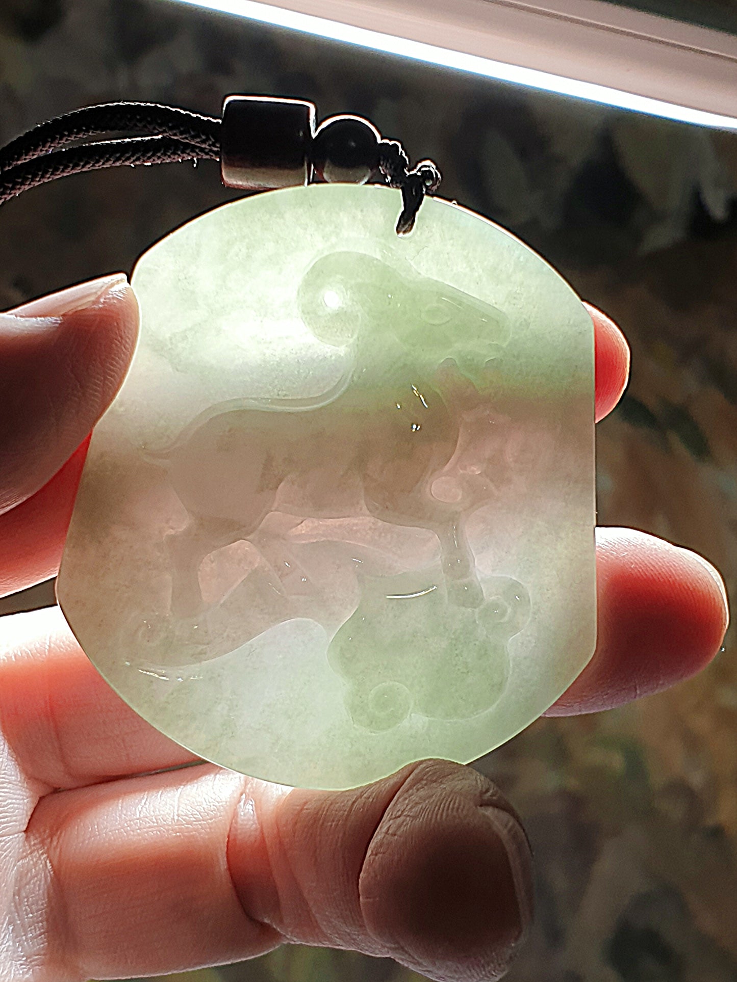 Premium Type A Jadeite light green Goat and Ruyi Jade pendant (with certificate) 翡翠淡绿吉祥如意(羊、如意)吊坠(带证书)