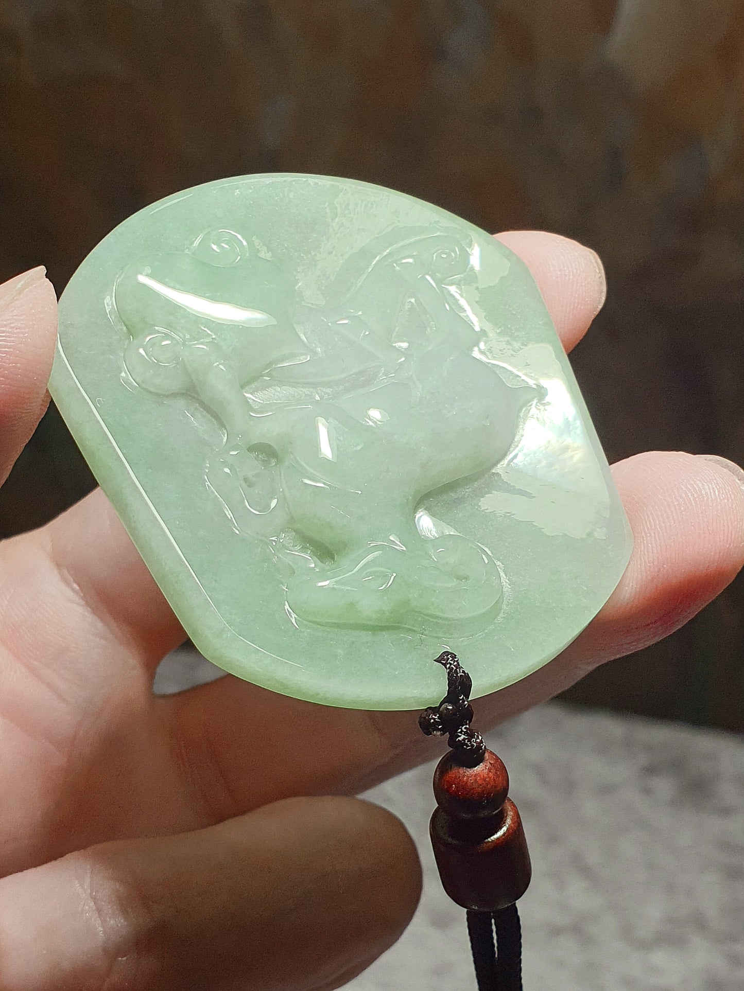 Premium Type A Jadeite light green Goat and Ruyi Jade pendant (with certificate) 翡翠淡绿吉祥如意(羊、如意)吊坠(带证书)