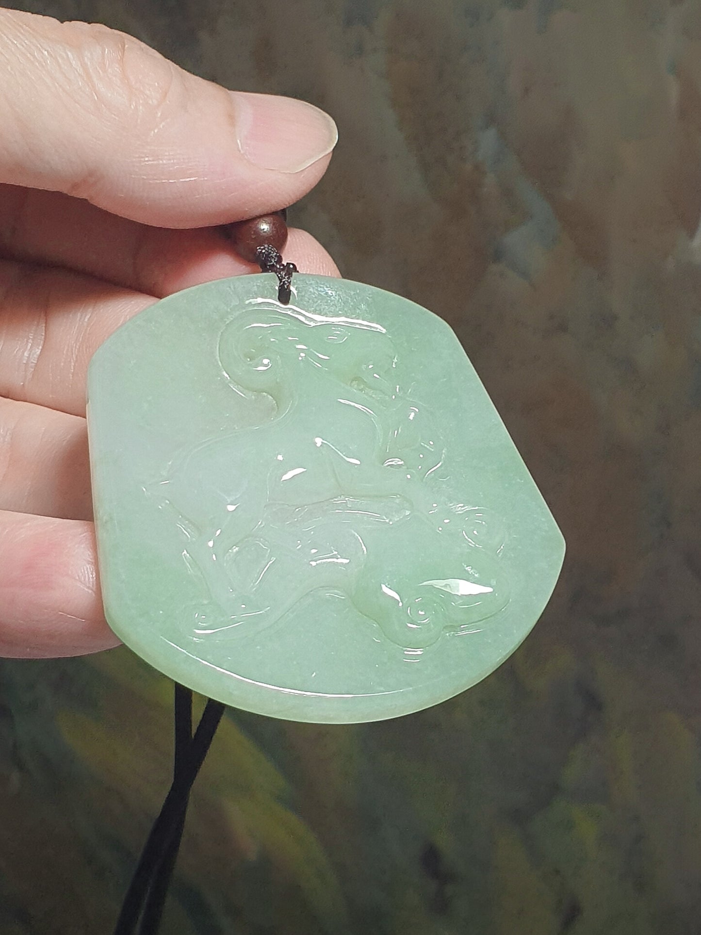 Premium Type A Jadeite light green Goat and Ruyi Jade pendant (with certificate) 翡翠淡绿吉祥如意(羊、如意)吊坠(带证书)