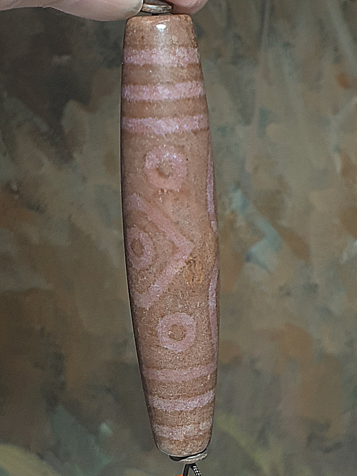 78.5mm XL Aged Tibetan Xang Xung (Zhang Zhung) 11-Eye Dzi with lots of fine red spots (with certificate) 78.5毫米特大号西藏老矿象雄满朱砂十一眼天珠(带证书)