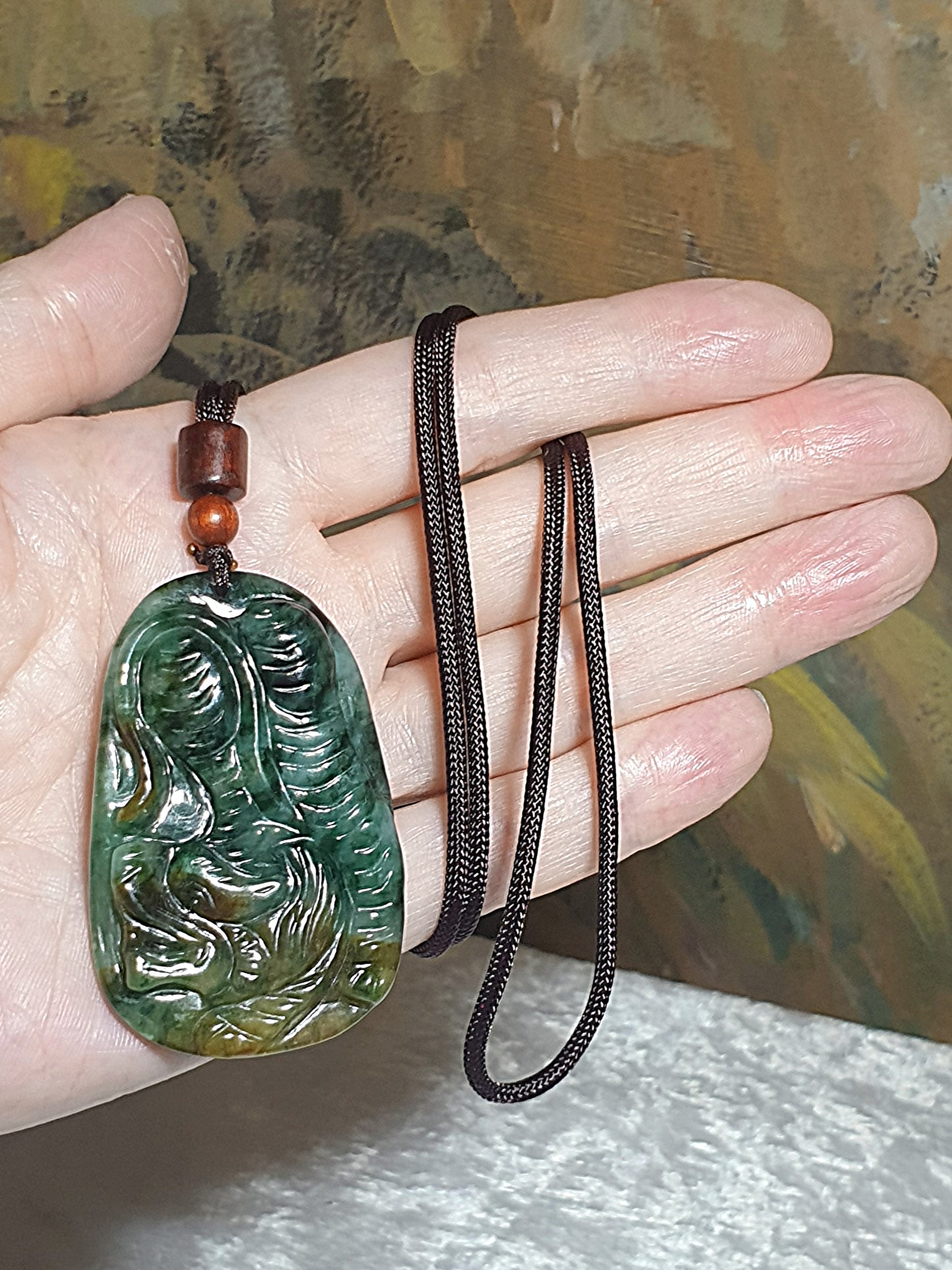 Premium Type A Jadeite yellowish & bluish green Tiger pendant (with certificate) 精品翡翠蓝绿油绿带黄翡老虎吊坠(带证书)