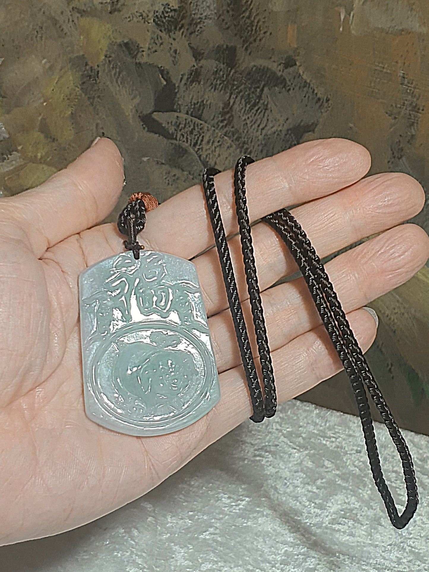 Premium Type A Jadeite light bluish green Lucky Pig pendant (with certificate) 优质翡翠淡蓝绿福猪吊坠(带证书)