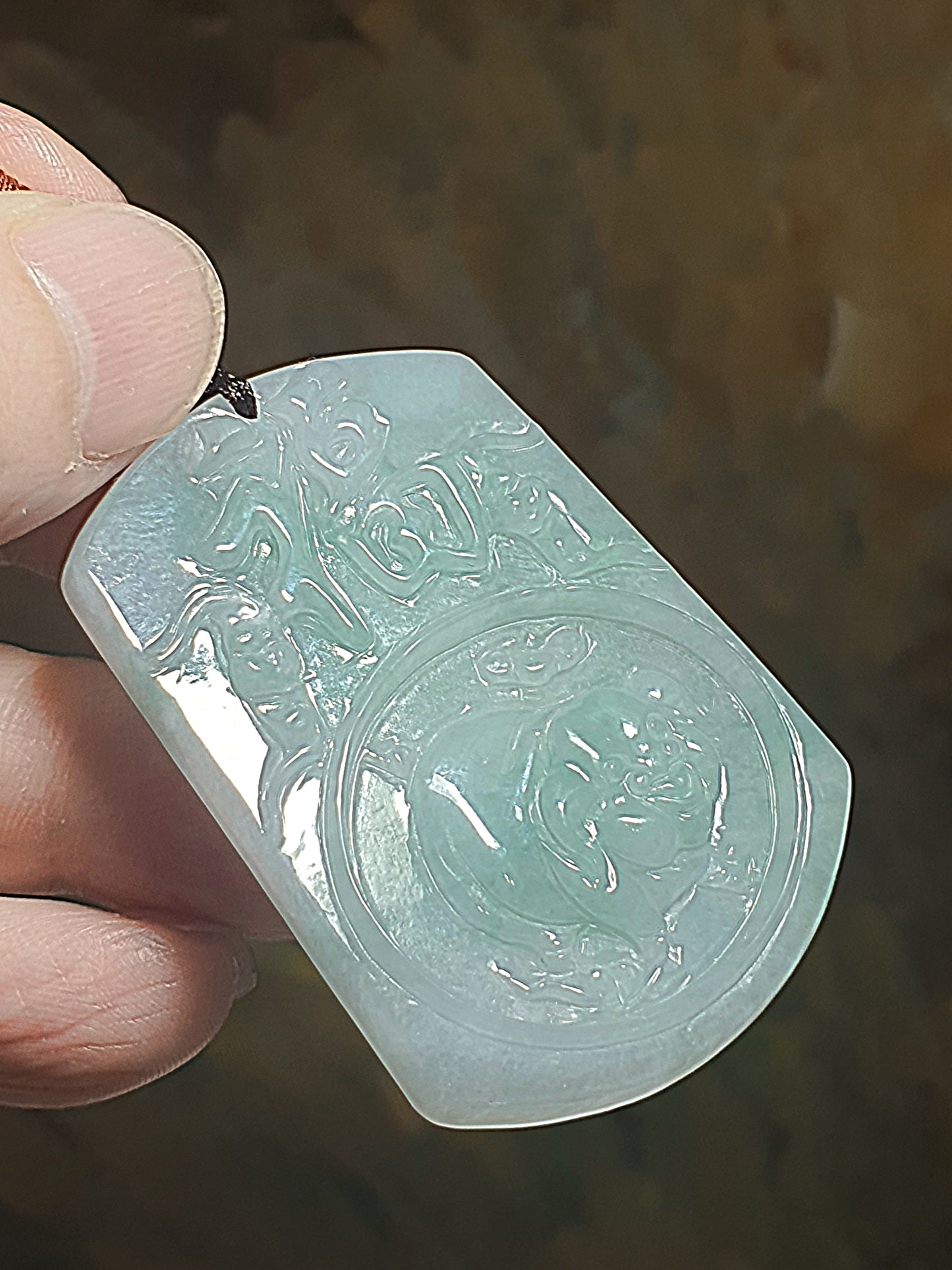 Premium Type A Jadeite light bluish green Lucky Pig pendant (with certificate) 优质翡翠淡蓝绿福猪吊坠(带证书)