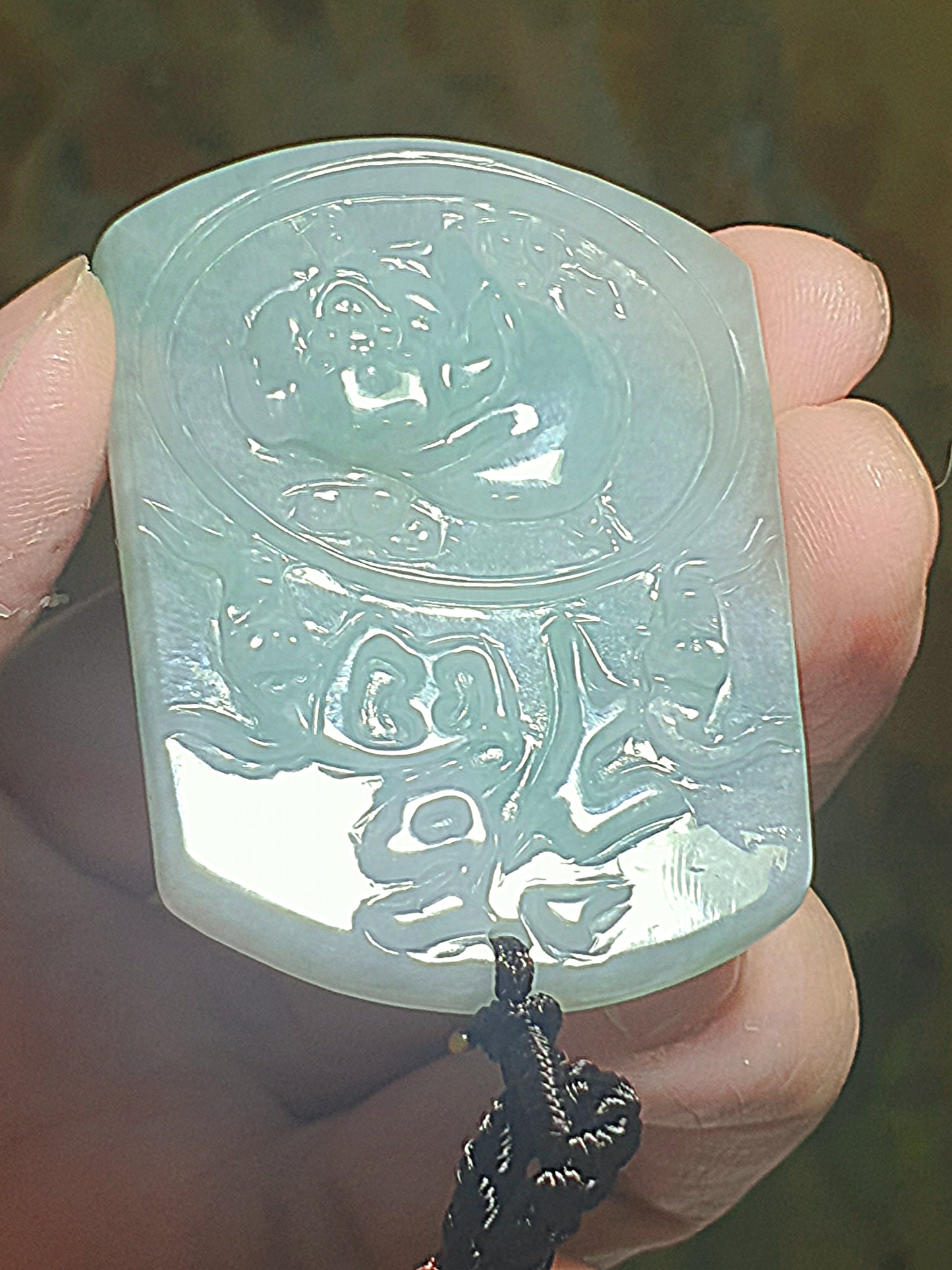 Premium Type A Jadeite light bluish green Lucky Pig pendant (with certificate) 优质翡翠淡蓝绿福猪吊坠(带证书)