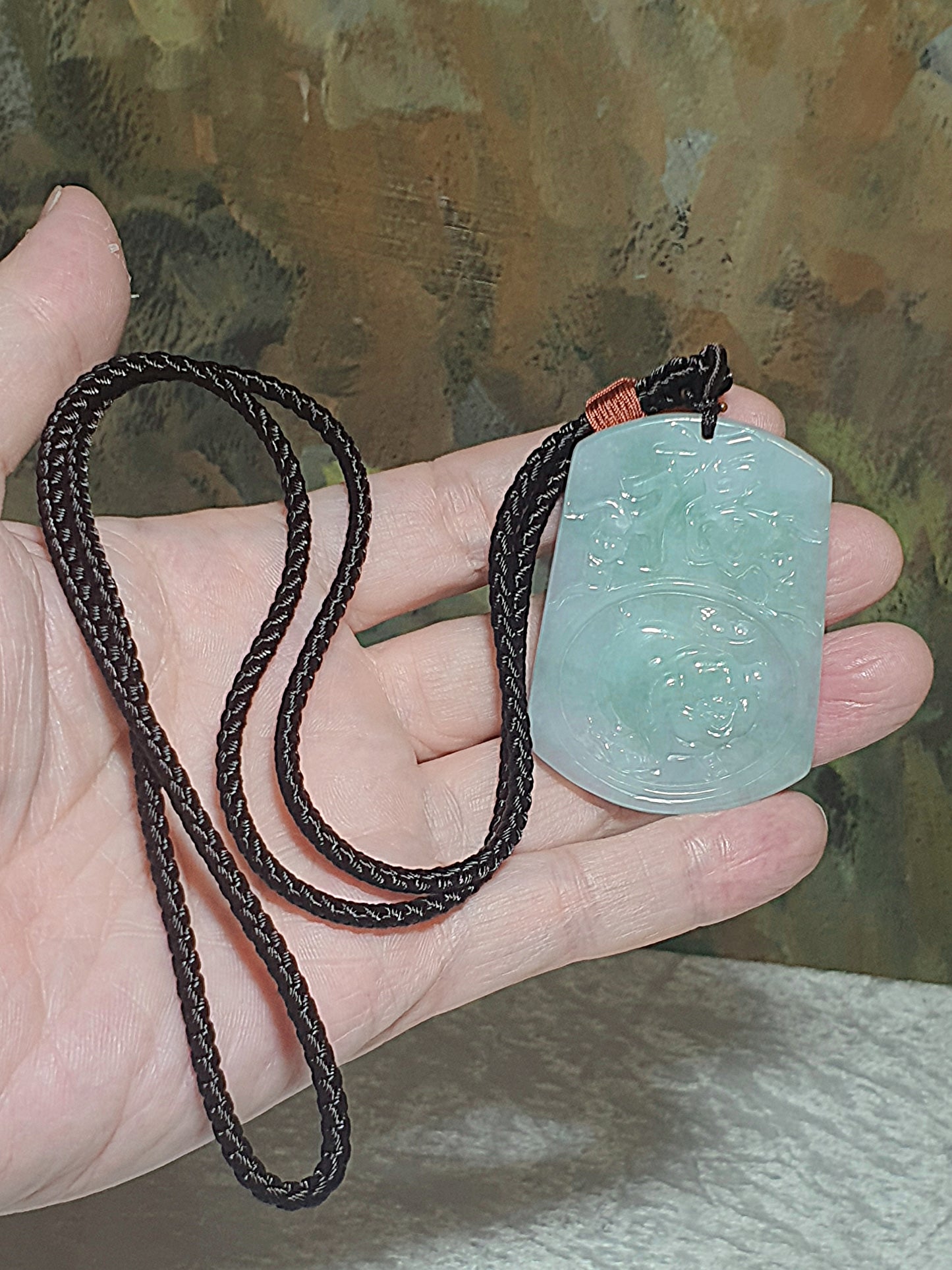 Premium Type A Jadeite light bluish green Lucky Pig pendant (with certificate) 优质翡翠淡蓝绿福猪吊坠(带证书)