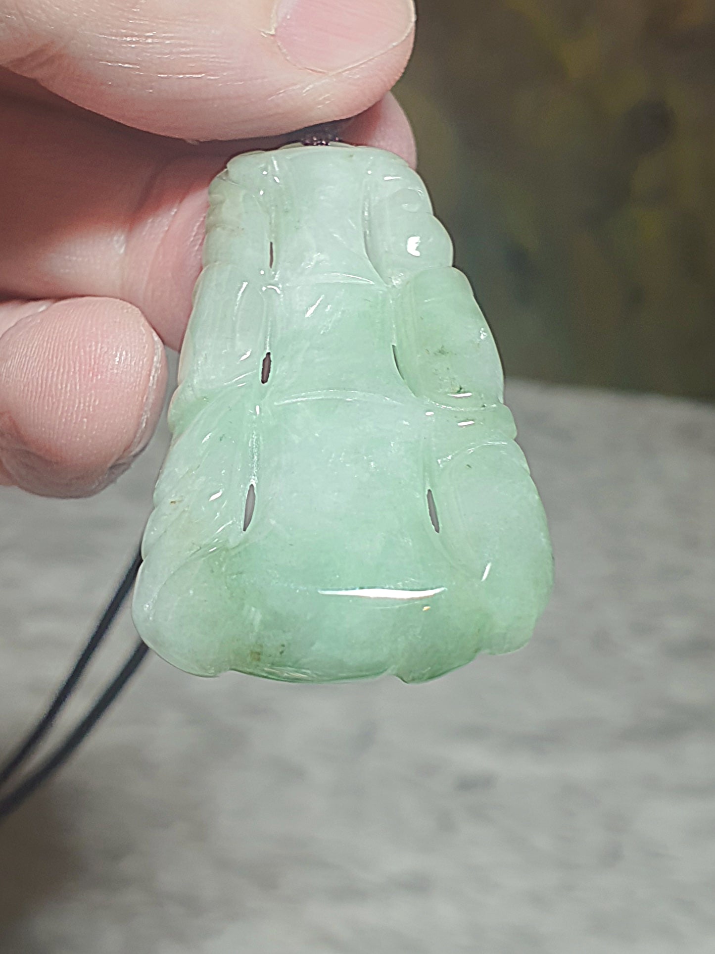 Type A Jadeite light green both sides carvings Bamboo Jade pendant (with certificate) 翡翠淡绿双面雕刻竹吊坠(带证书) 竹报平安 节节高升