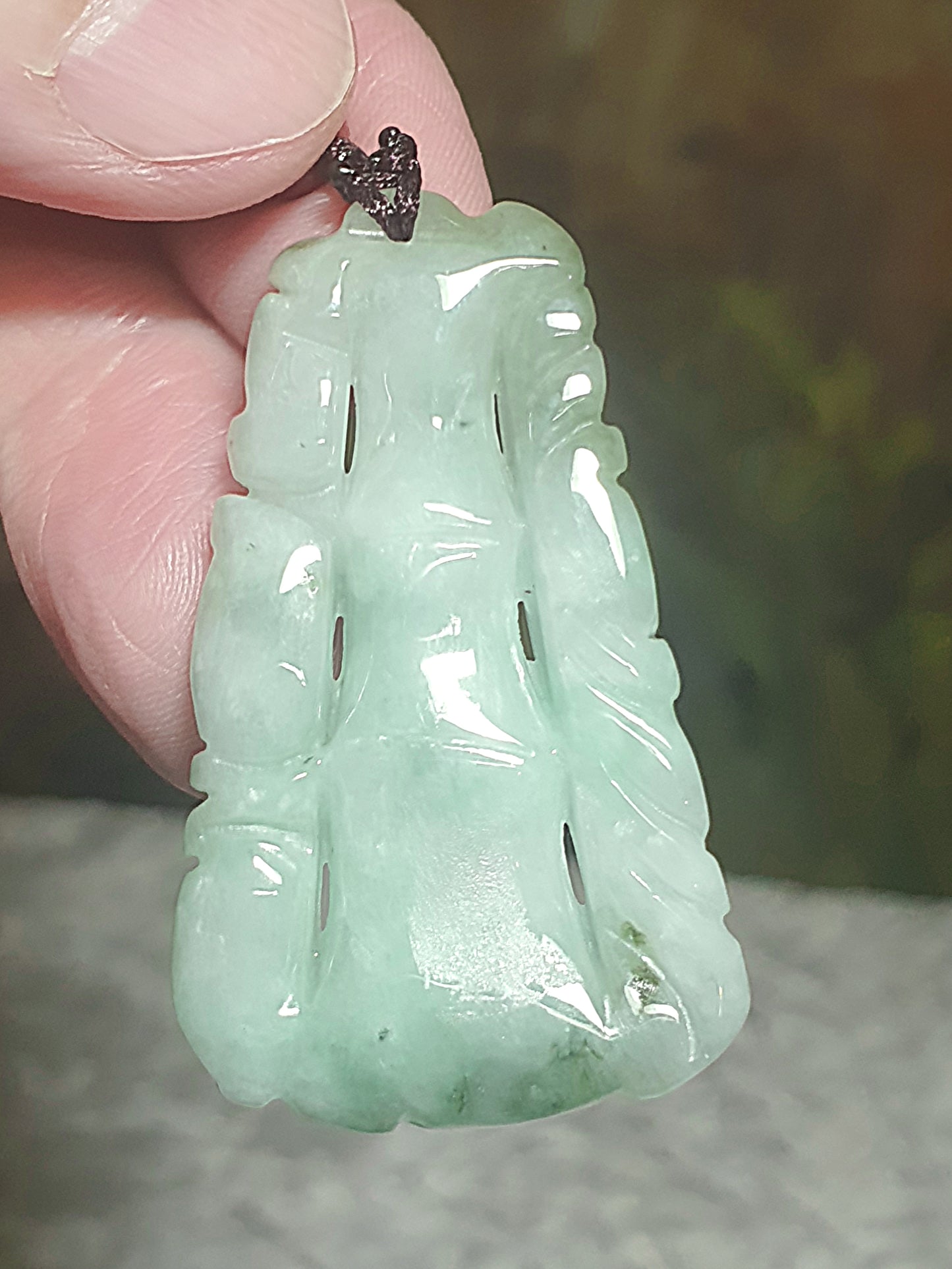 Type A Jadeite light green both sides carvings Bamboo Jade pendant (with certificate) 翡翠淡绿双面雕刻竹吊坠(带证书) 竹报平安 节节高升