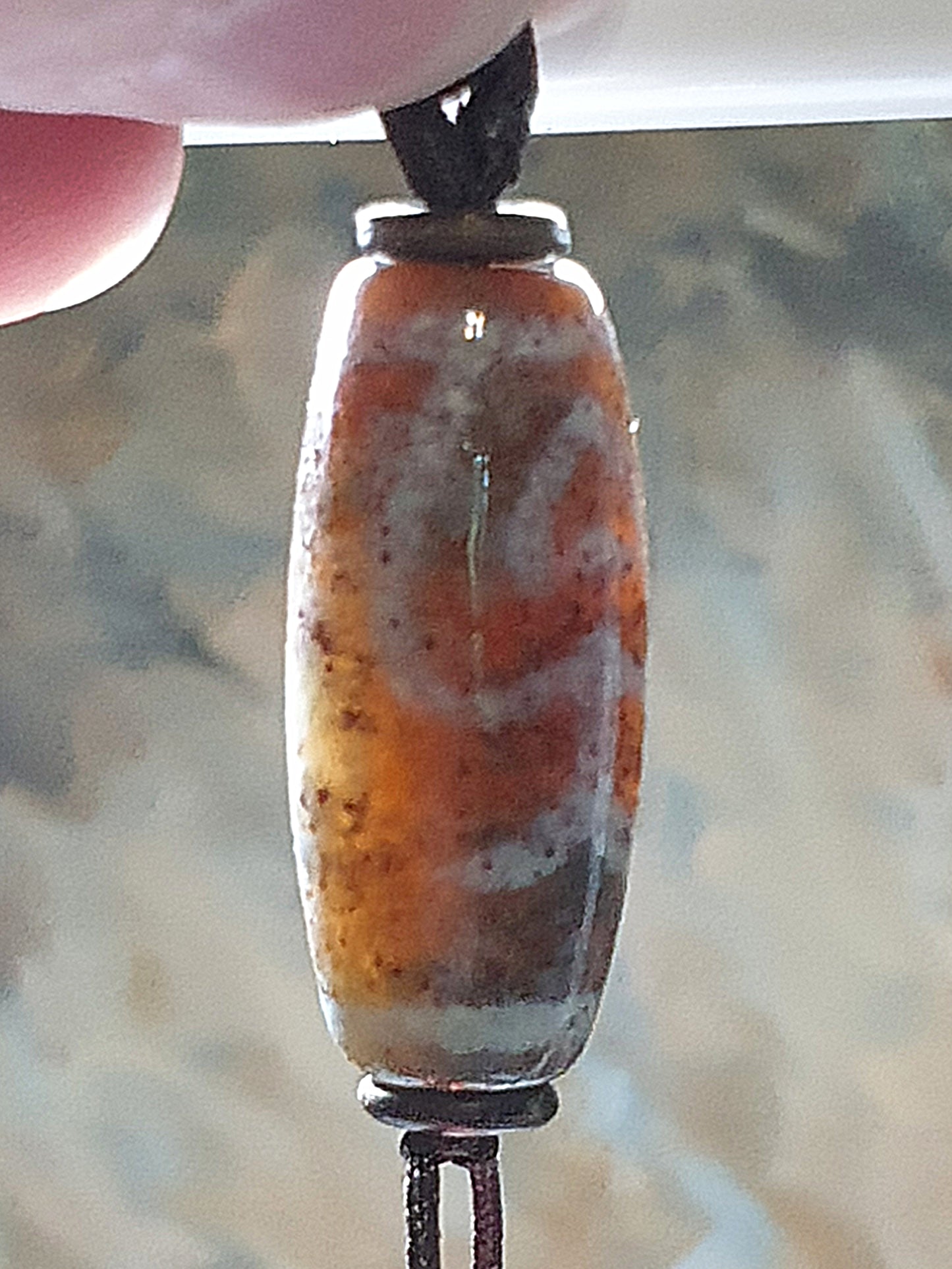 28.5mm Rare aged Tibetan Xang Xung (Zhang Zhung) semi translucent Longevity Treasure Vase Dzi full of red spots (with certificate) 28.5毫米罕见西藏老矿象雄玉化满红朱砂长寿宝瓶天珠(带证书)