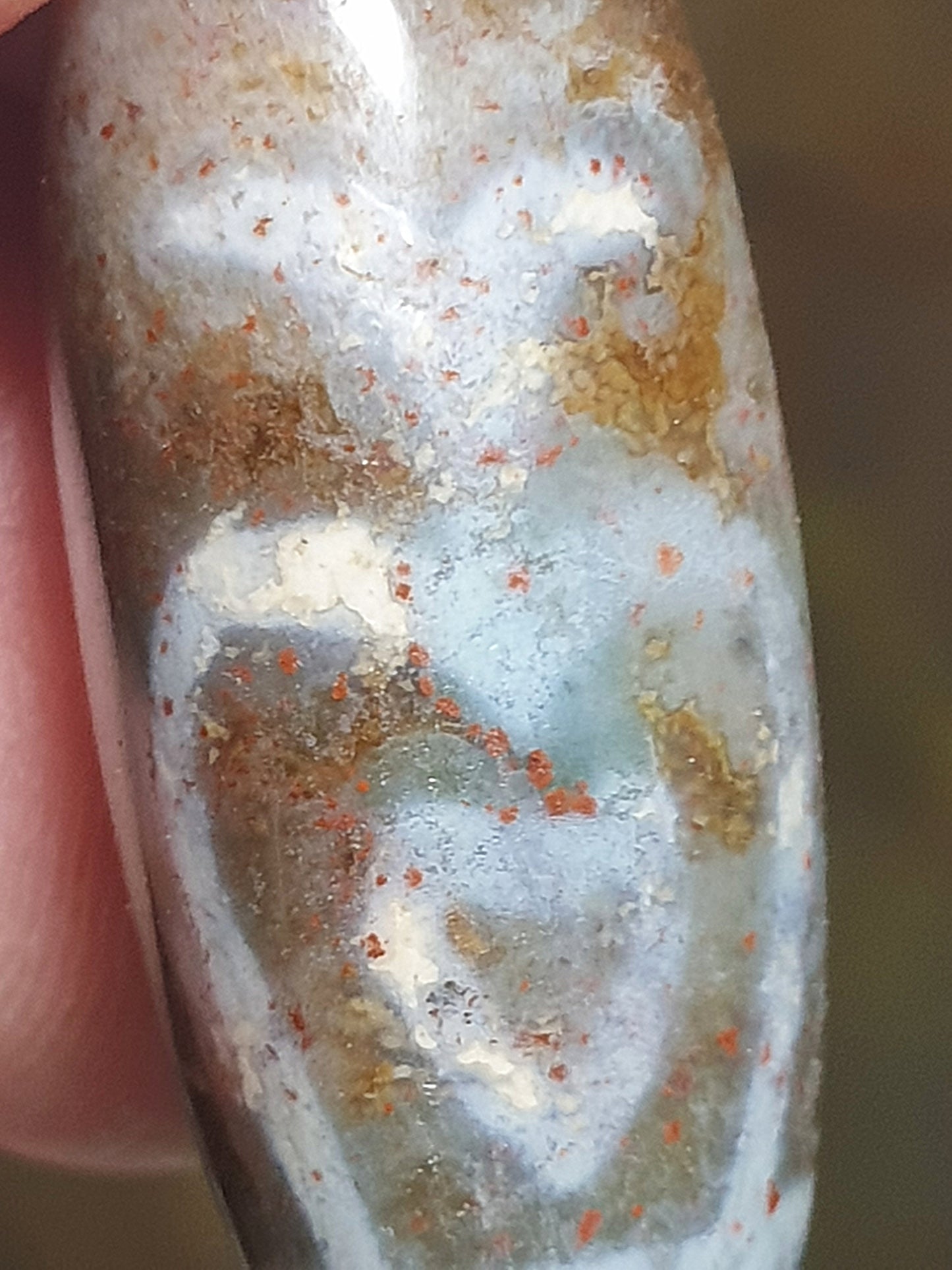 28.5mm Rare aged Tibetan Xang Xung (Zhang Zhung) semi translucent Longevity Treasure Vase Dzi full of red spots (with certificate) 28.5毫米罕见西藏老矿象雄玉化满红朱砂长寿宝瓶天珠(带证书)
