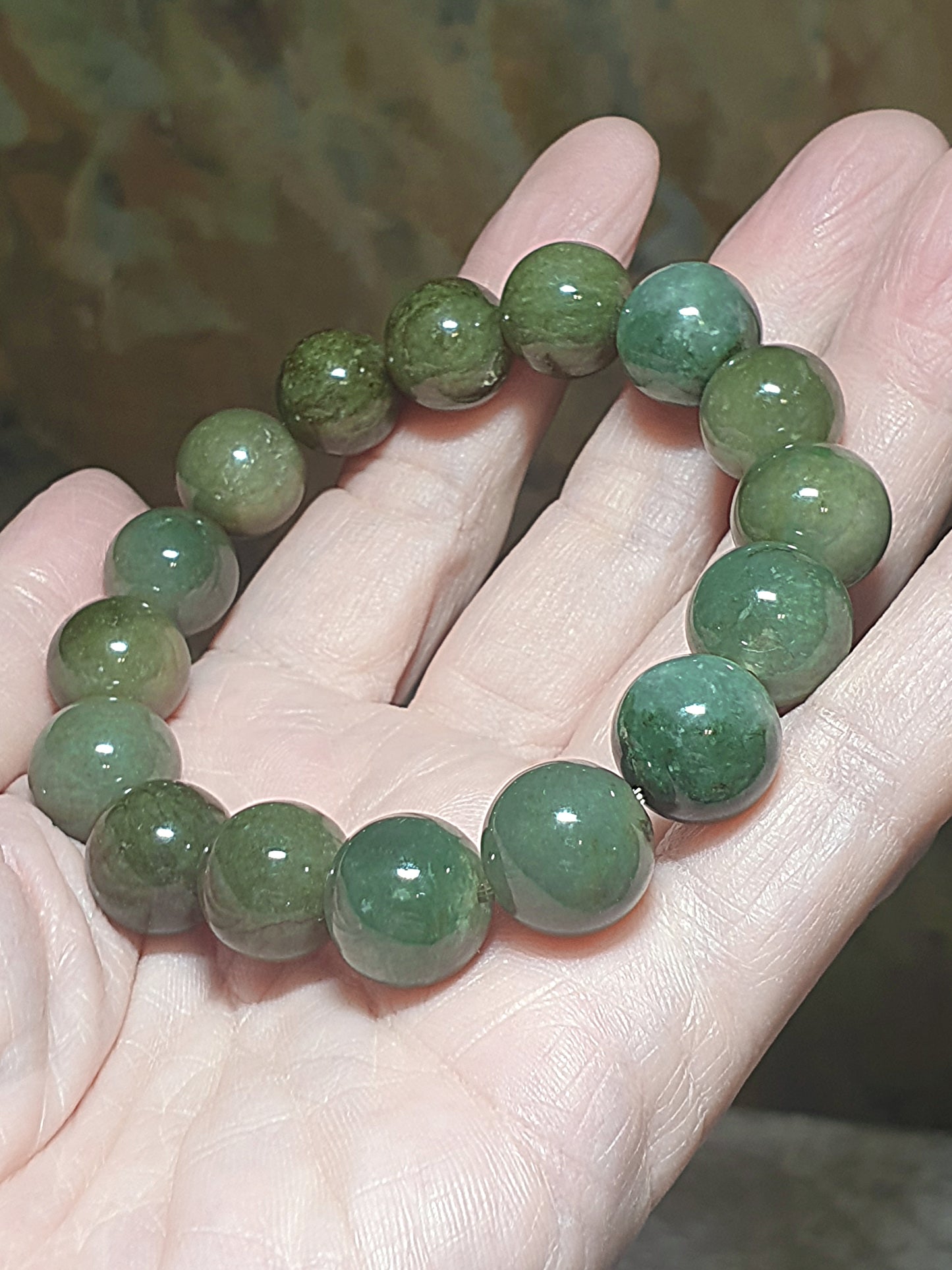 Premium 13.5mm Type A Yellow Jadeite light greenish bracelet 优质翡翠A货黃翡浅绿手链