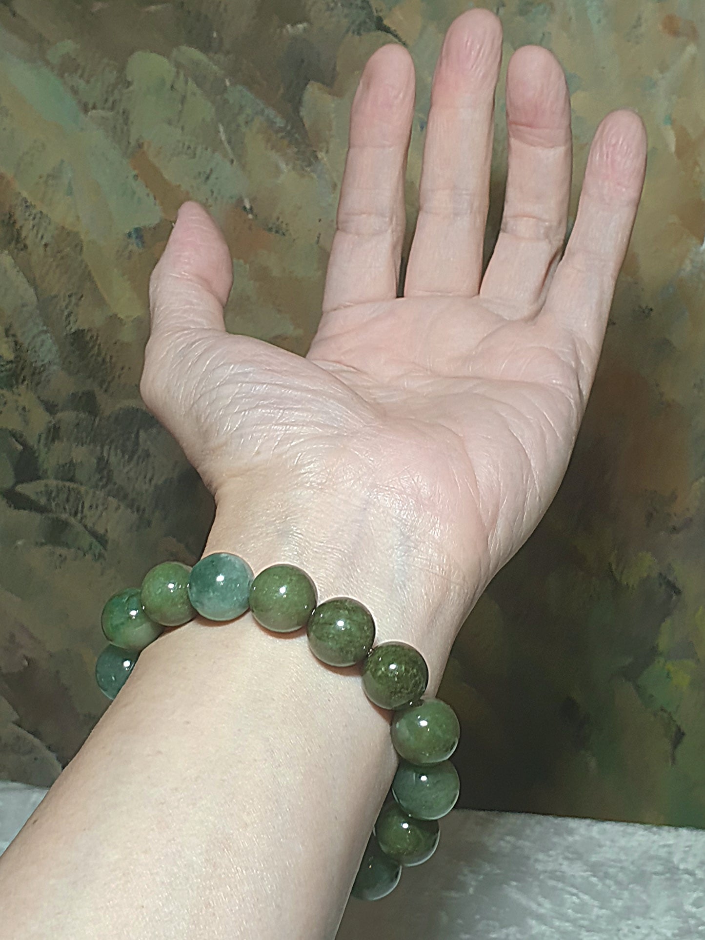 Premium 13.5mm Type A Yellow Jadeite light greenish bracelet 优质翡翠A货黃翡浅绿手链