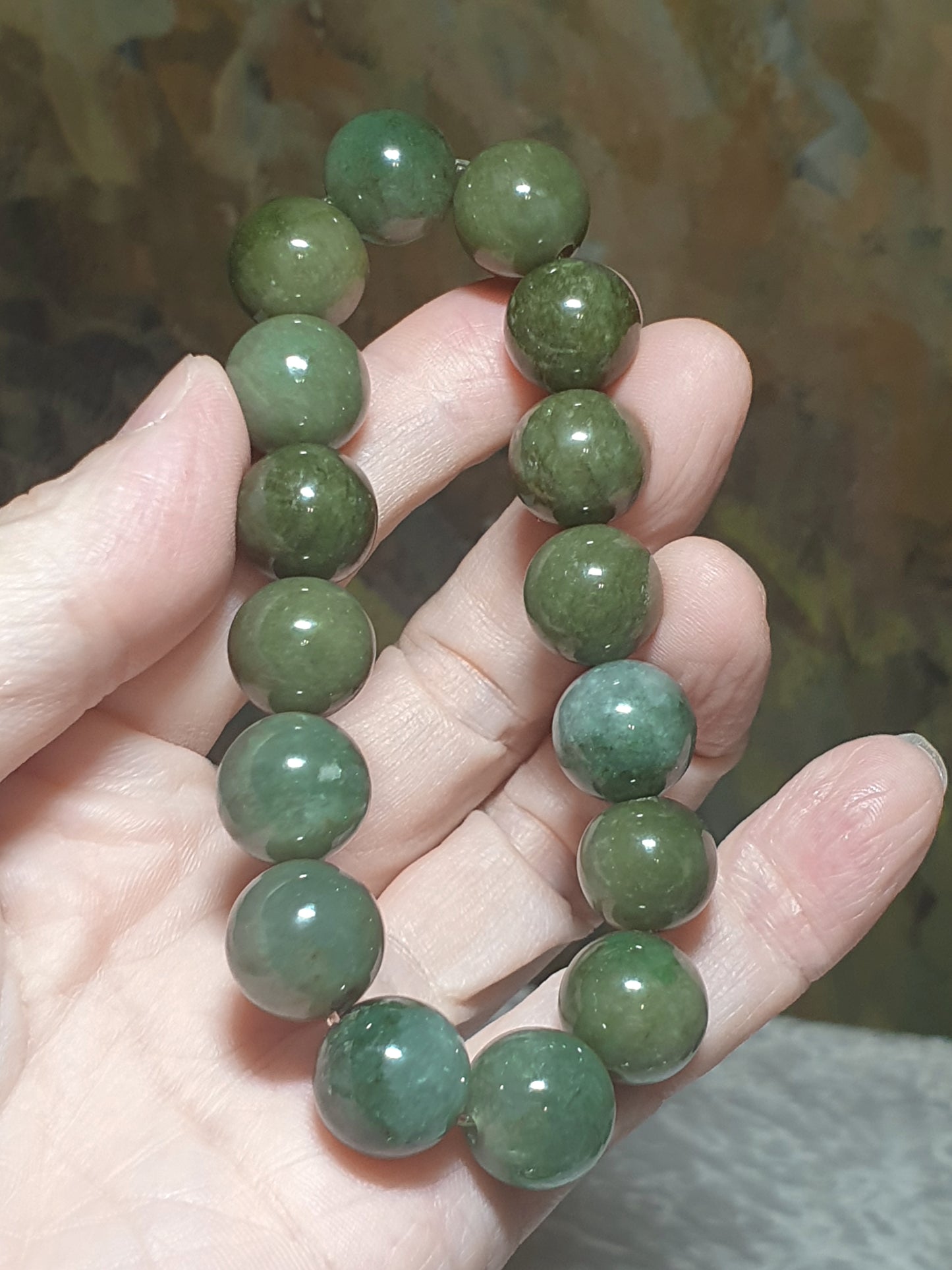 Premium 13.5mm Type A Yellow Jadeite light greenish bracelet 优质翡翠A货黃翡浅绿手链