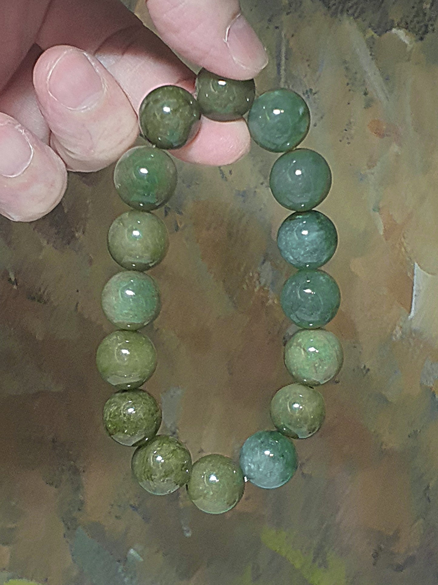 Premium 13.5mm Type A Yellow Jadeite light greenish bracelet 优质翡翠A货黃翡浅绿手链