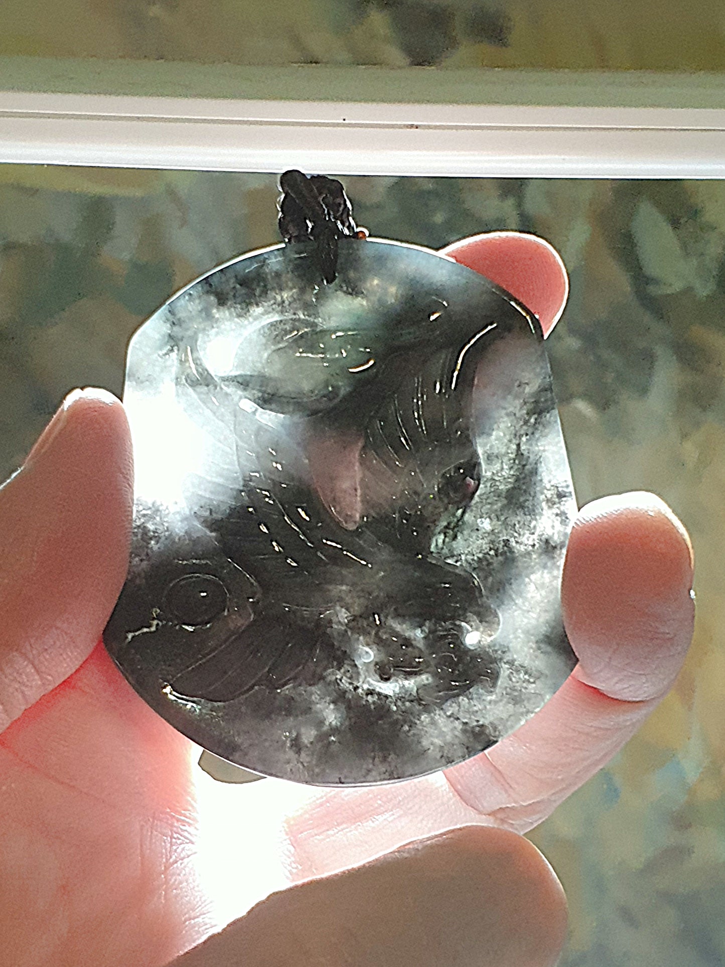 Type A Jadeite "Black Fowl (black & white)" Flying Eagle Jade pendant (with certificate) 翡翠乌鸡种(黑白)飞鹰吊坠(带证书)