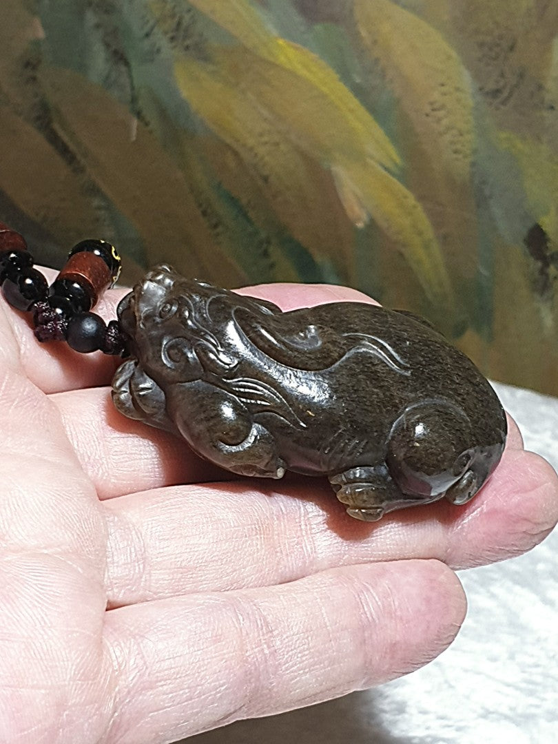 Gegegems Collection premium Nephrite "old brown sugar" hand carved 3-dimensional Mighty Ruyi Pi Xiu Jade pendant/handheld (with certificate) 和田玉且末老红糖纯手工立体圆雕如意霸王貔貅吊坠/手把(带证书)