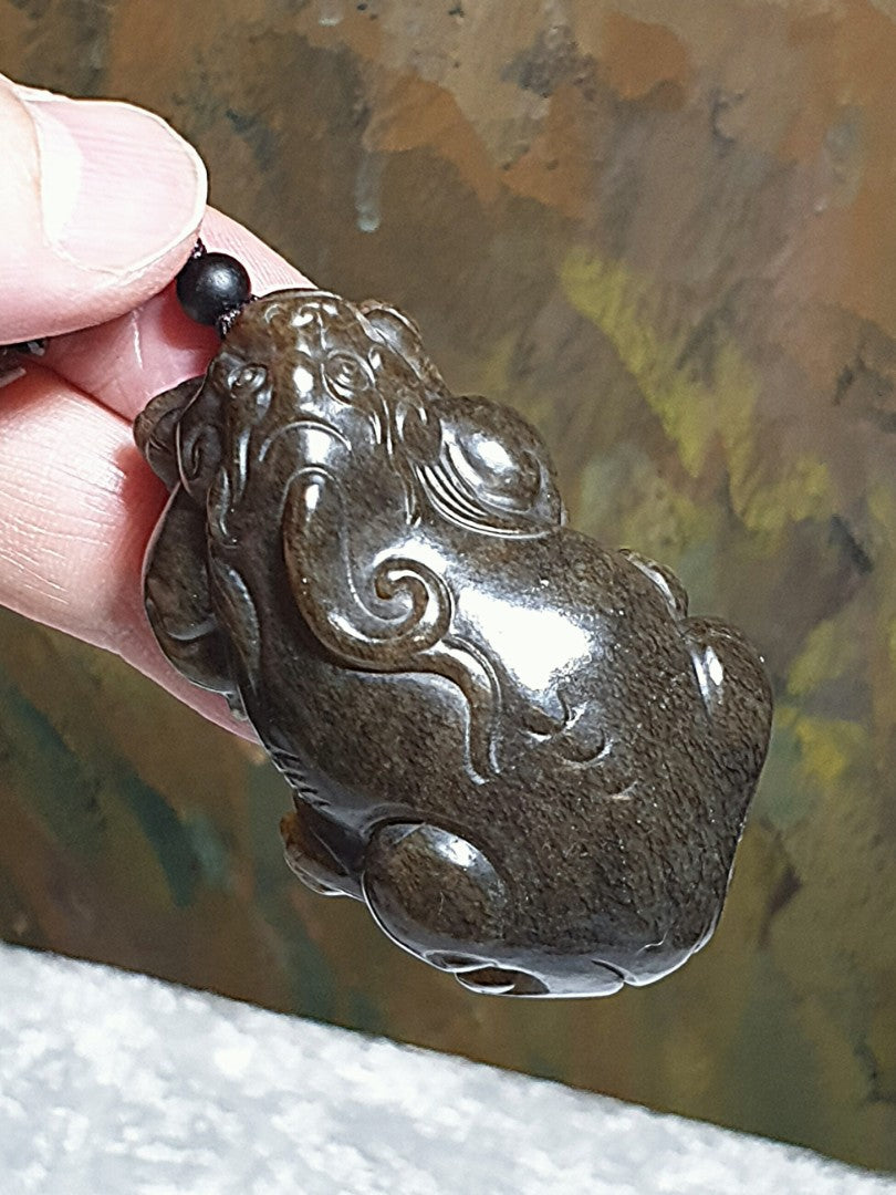 Gegegems Collection premium Nephrite "old brown sugar" hand carved 3-dimensional Mighty Ruyi Pi Xiu Jade pendant/handheld (with certificate) 和田玉且末老红糖纯手工立体圆雕如意霸王貔貅吊坠/手把(带证书)