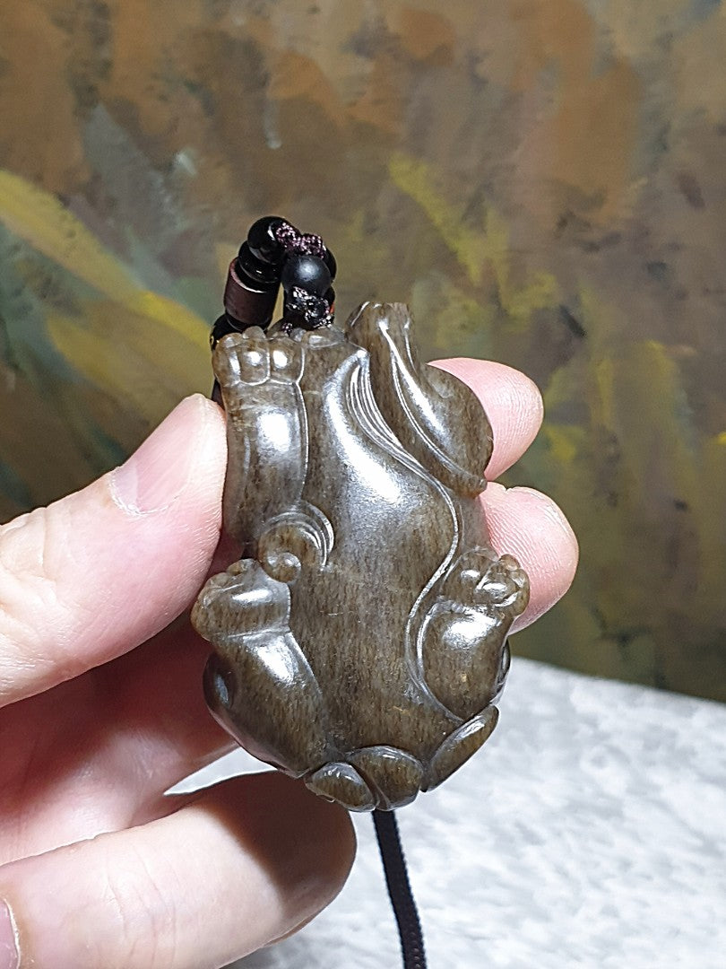 Gegegems Collection premium Nephrite "old brown sugar" hand carved 3-dimensional Mighty Ruyi Pi Xiu Jade pendant/handheld (with certificate) 和田玉且末老红糖纯手工立体圆雕如意霸王貔貅吊坠/手把(带证书)