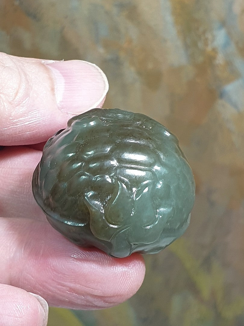 Premium Nephrite 2 tones bluish green caramel brown hand carved Dragon-Tortoise Jade pendant/handheld (with certificate) 和田玉且末蓝调青白糖双色全手工雕刻龙龟吊坠/手把(带证书)