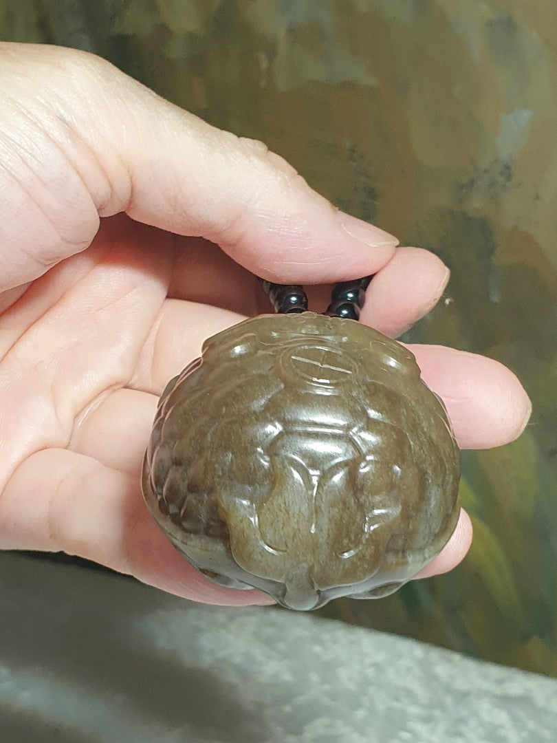 130 grams large size premium Nephrite old yellowish caramel brown hand carved Dragon-Tortoise Jade handheld/display (with certificate) 130克大尺寸和田玉且末老黄糖全手工雕刻龙龟手把/摆件/茶宠(带证书)
