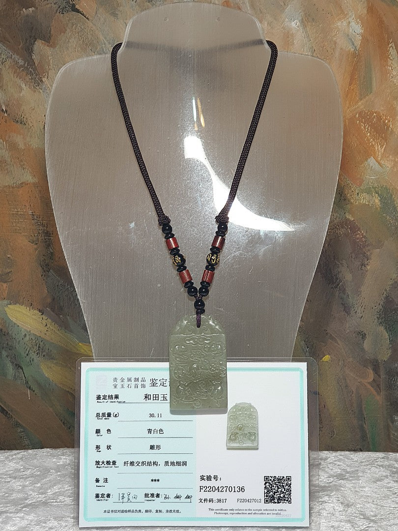 Natural Nephrite smoky greenish with smoky purplish 5 rats & Chinese ancient coins Jade pendant (with certificate) 和田玉烟青带烟紫五鼠铜钱(五鼠运财/五子登科)吊坠(带证书)