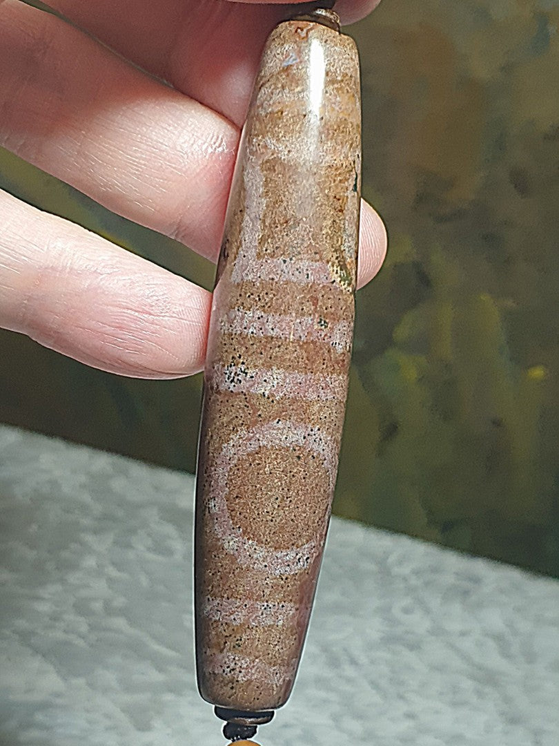 Rare large size 80mm aged Tibetan Xang Xung (Zhang Zhung) double Heaven and Earth Dzi with a lot of tiny red spots (with certificate) 罕见大尺寸80毫米西藏老矿象雄满细朱砂双天地天珠(带证书)