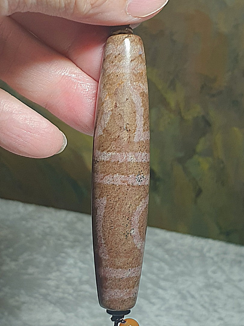 Rare large size 80mm aged Tibetan Xang Xung (Zhang Zhung) double Heaven and Earth Dzi with a lot of tiny red spots (with certificate) 罕见大尺寸80毫米西藏老矿象雄满细朱砂双天地天珠(带证书)