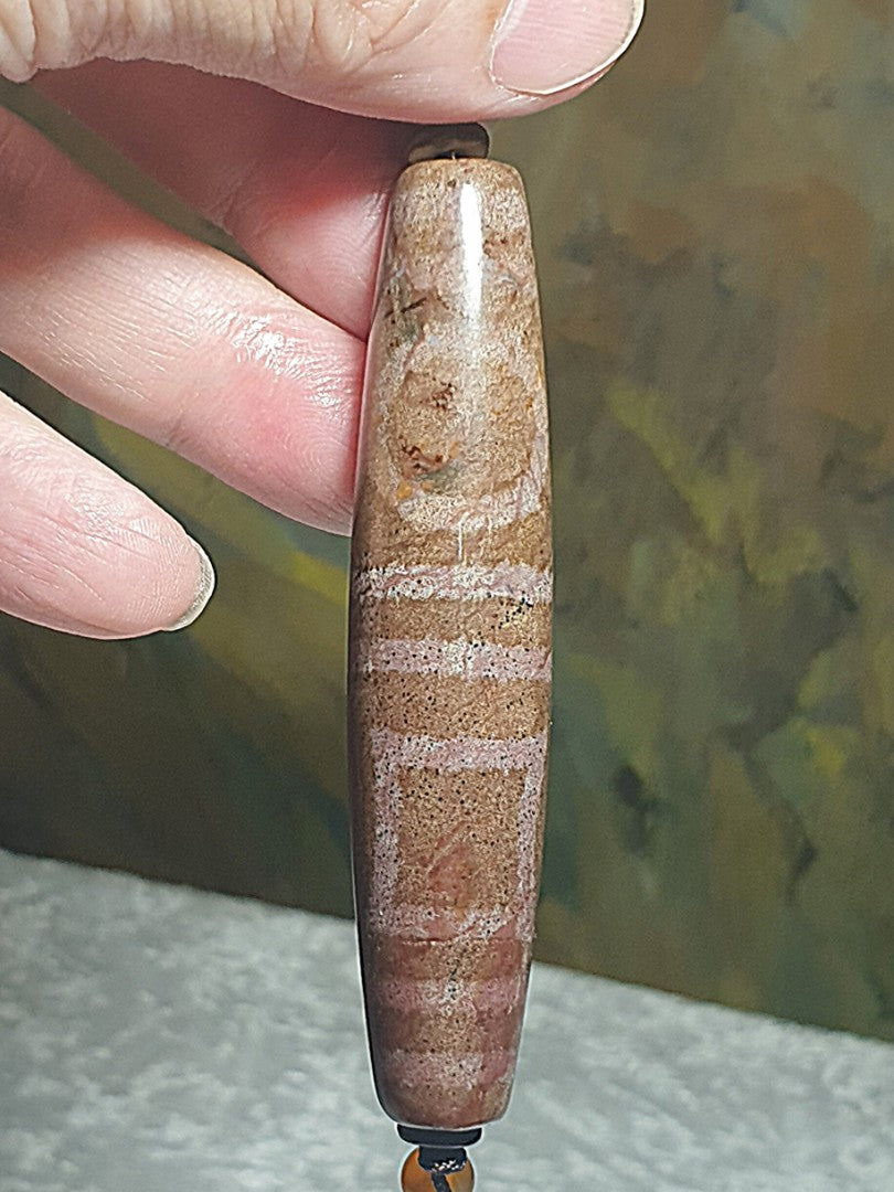 Rare large size 80mm aged Tibetan Xang Xung (Zhang Zhung) double Heaven and Earth Dzi with a lot of tiny red spots (with certificate) 罕见大尺寸80毫米西藏老矿象雄满细朱砂双天地天珠(带证书)