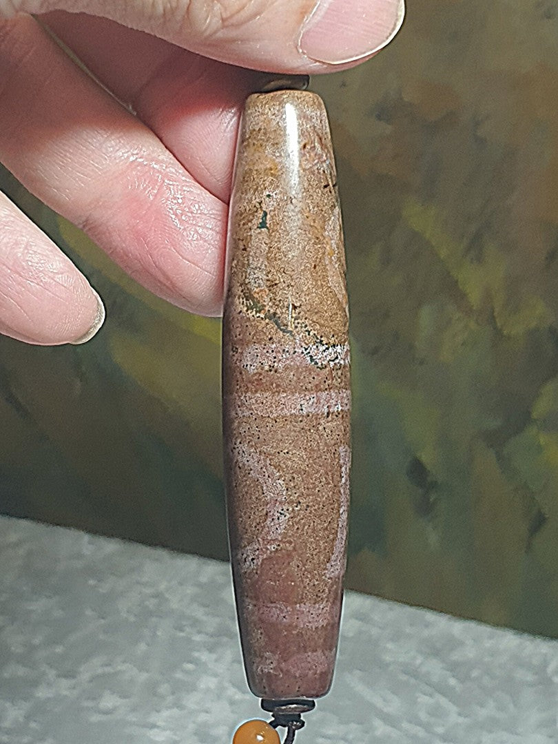 Rare large size 80mm aged Tibetan Xang Xung (Zhang Zhung) double Heaven and Earth Dzi with a lot of tiny red spots (with certificate) 罕见大尺寸80毫米西藏老矿象雄满细朱砂双天地天珠(带证书)