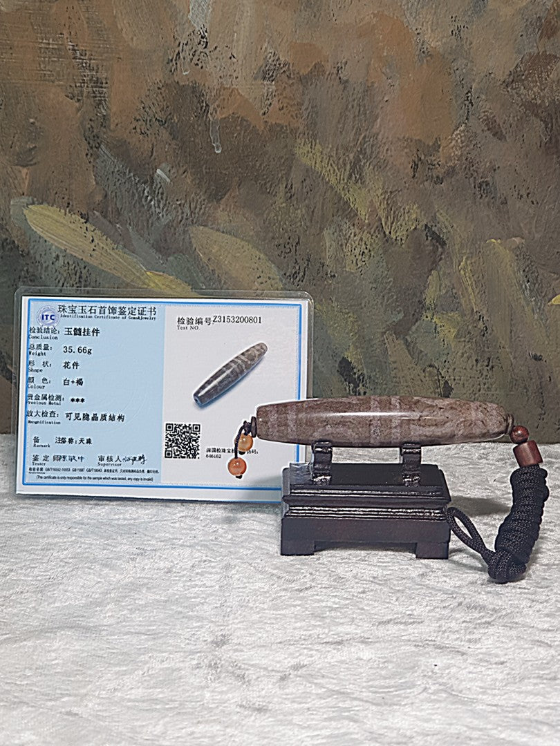 Rare large size 80mm aged Tibetan Xang Xung (Zhang Zhung) double Heaven and Earth Dzi with a lot of tiny red spots (with certificate) 罕见大尺寸80毫米西藏老矿象雄满细朱砂双天地天珠(带证书)