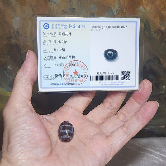 19.2mm Aged Tibetan Xang Xung (Zhang Zhung) Heaven & Earth Da Luo Dzi pendant with red spots (with certificate) 藏传老矿象雄朱砂天地达洛天珠(带证书送项链绳)