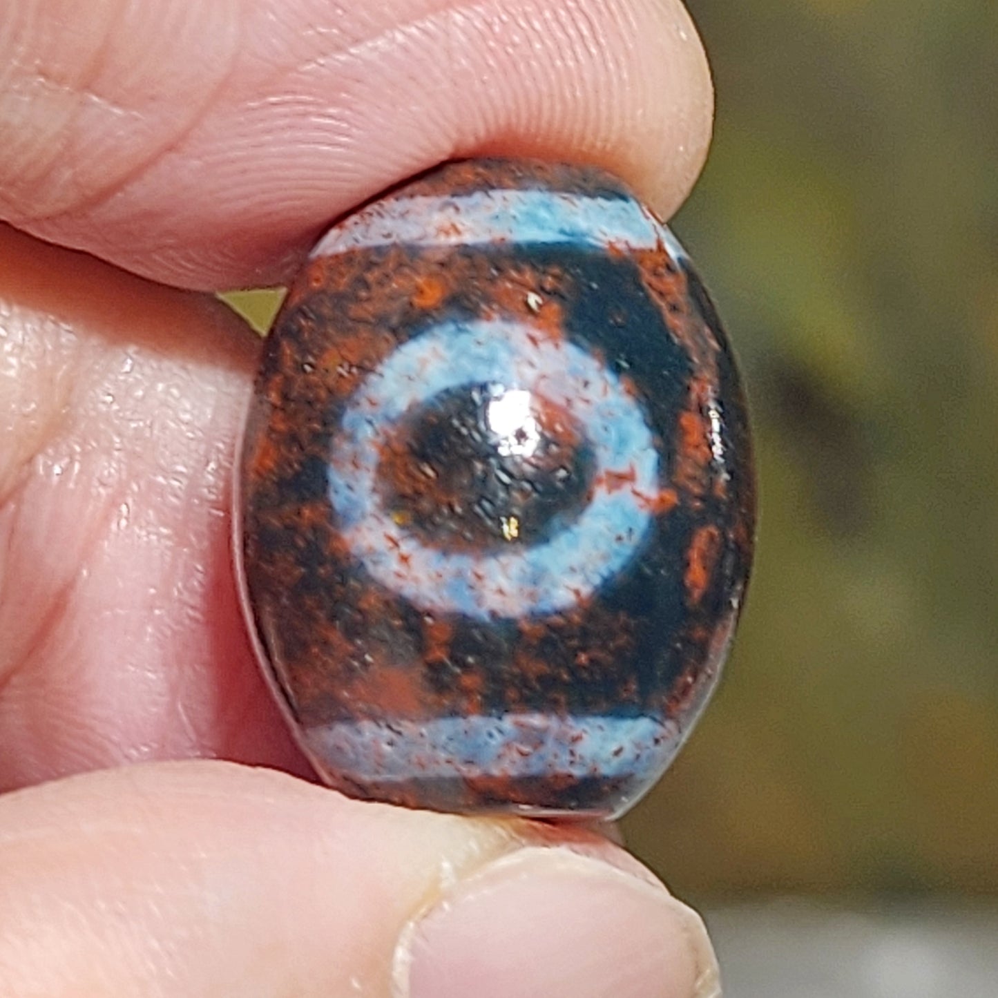 19.2mm Aged Tibetan Xang Xung (Zhang Zhung) Heaven & Earth Da Luo Dzi pendant with red spots (with certificate) 藏传老矿象雄朱砂天地达洛天珠(带证书送项链绳)