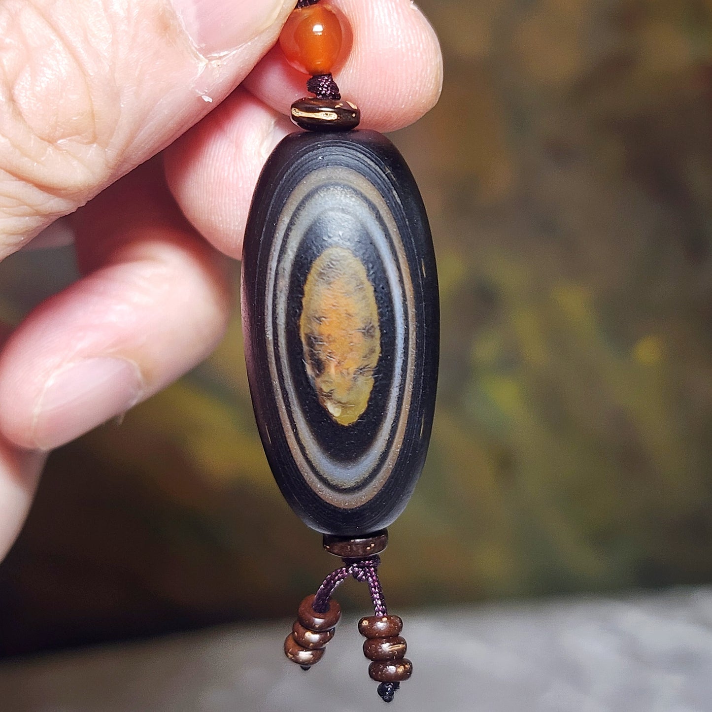 36.3mm Tibetan Sardonyx Natural Eye 1 Eye Buddha Eye Da Luo Dzi pendant [Natural Crystal] 藏传天然缠丝玛瑙天眼一眼佛眼达洛天珠吊坠
