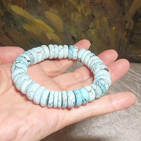 66 grams Large size premium natural untreated Hubei Turquoise donuts bracelet 大尺寸优质原矿湖北松石平安扣手链