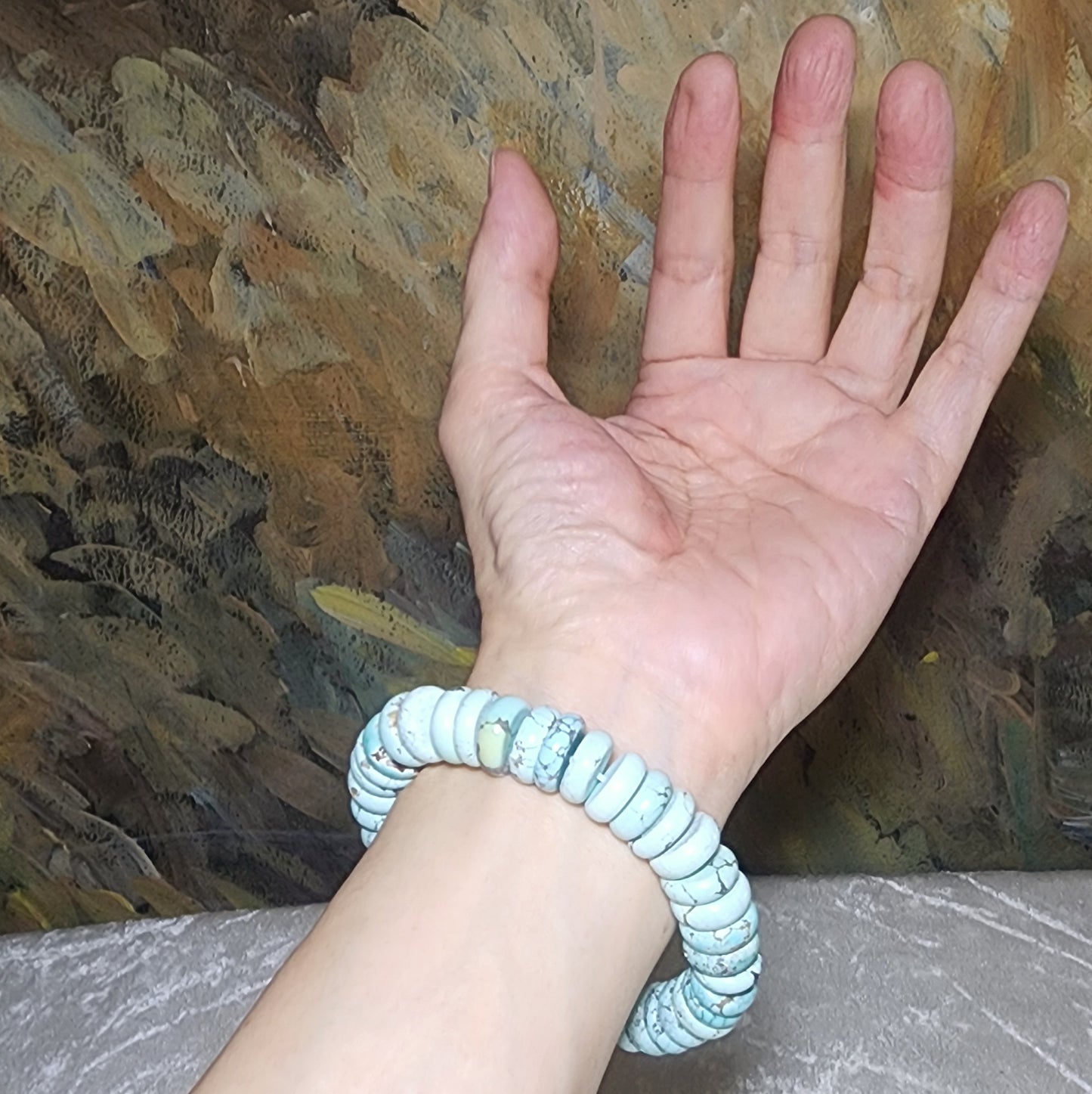 66 grams Large size premium natural untreated Hubei Turquoise donuts bracelet 大尺寸优质原矿湖北松石平安扣手链