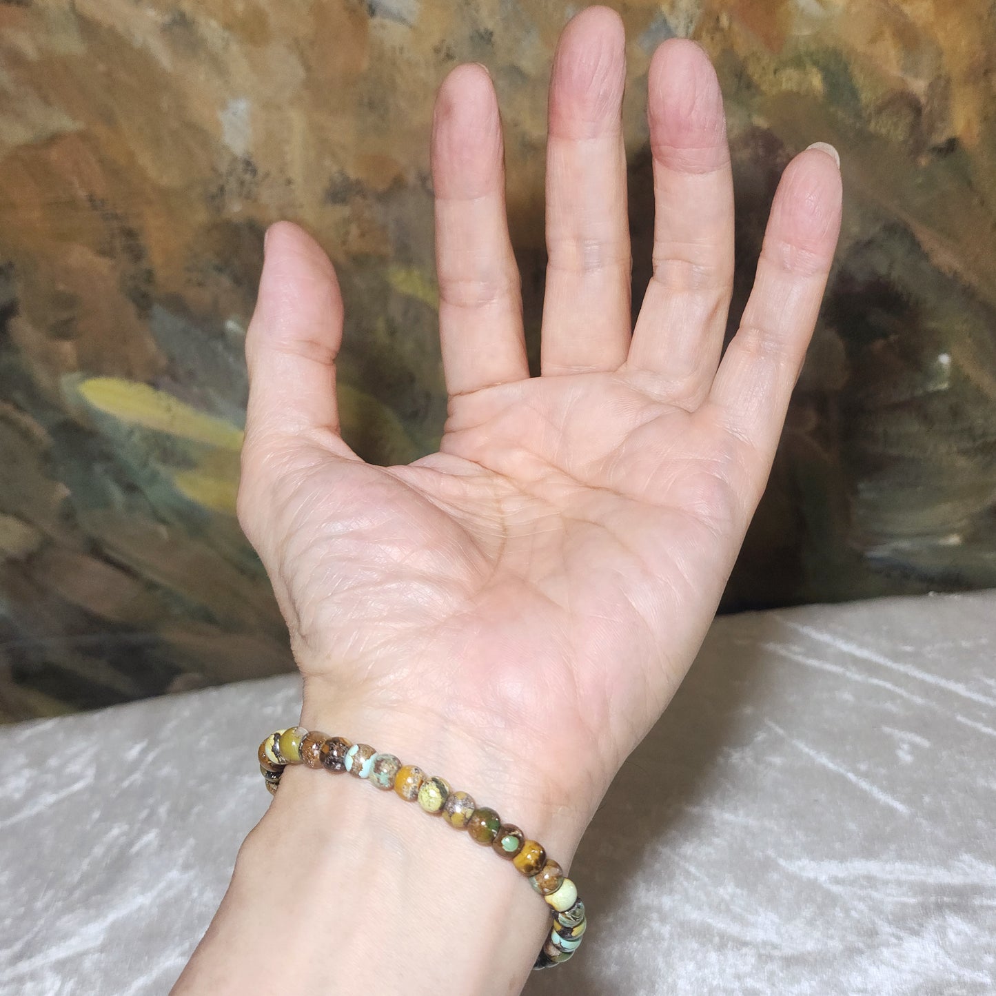 6.5mm Premium natural untreated Hubei Turquoise tangsancai apple shape beads bracelet  精品天然原矿湖北松石高瓷唐三彩苹果珠手链 #2