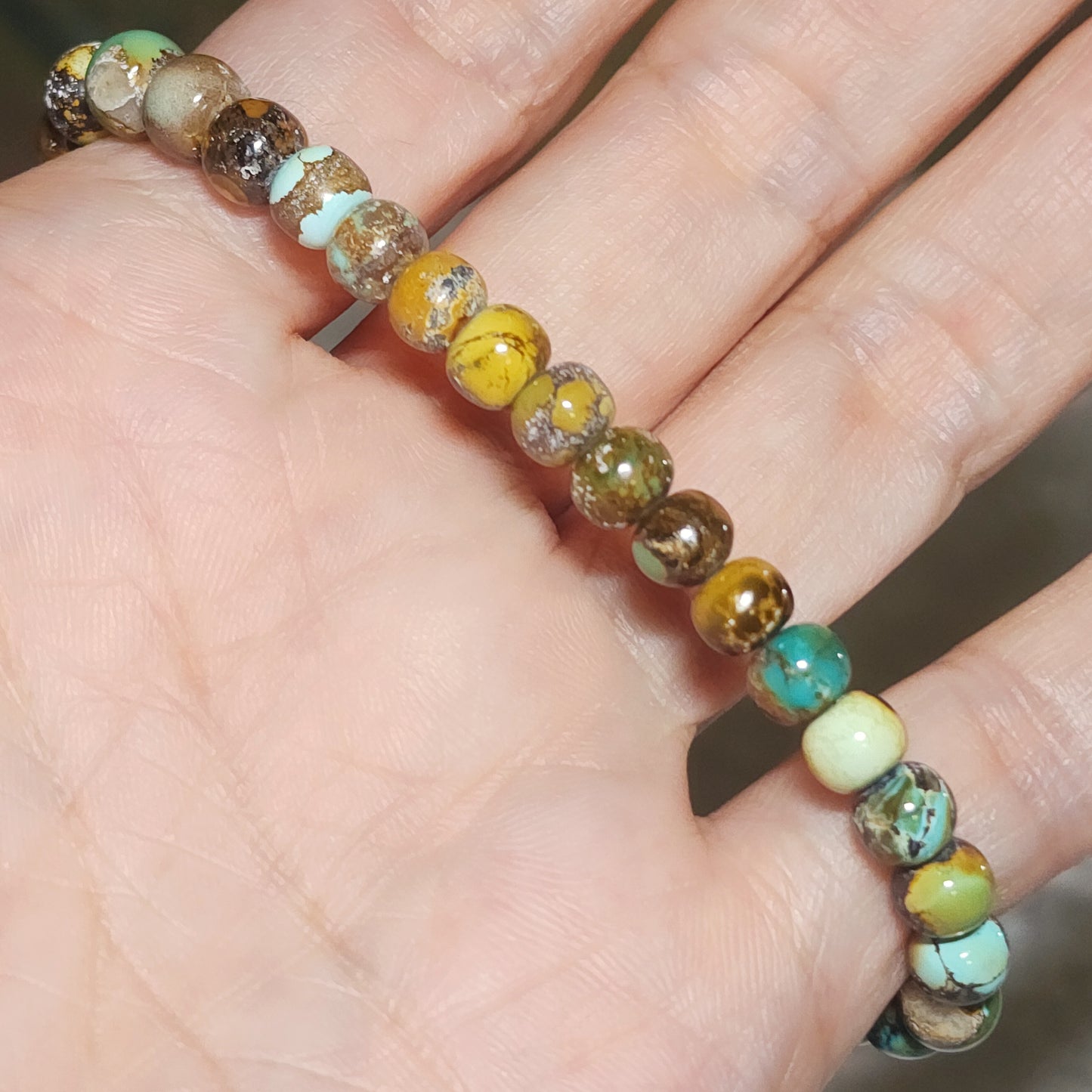 6.5mm Premium natural untreated Hubei Turquoise tangsancai apple shape beads bracelet  精品天然原矿湖北松石高瓷唐三彩苹果珠手链 #2