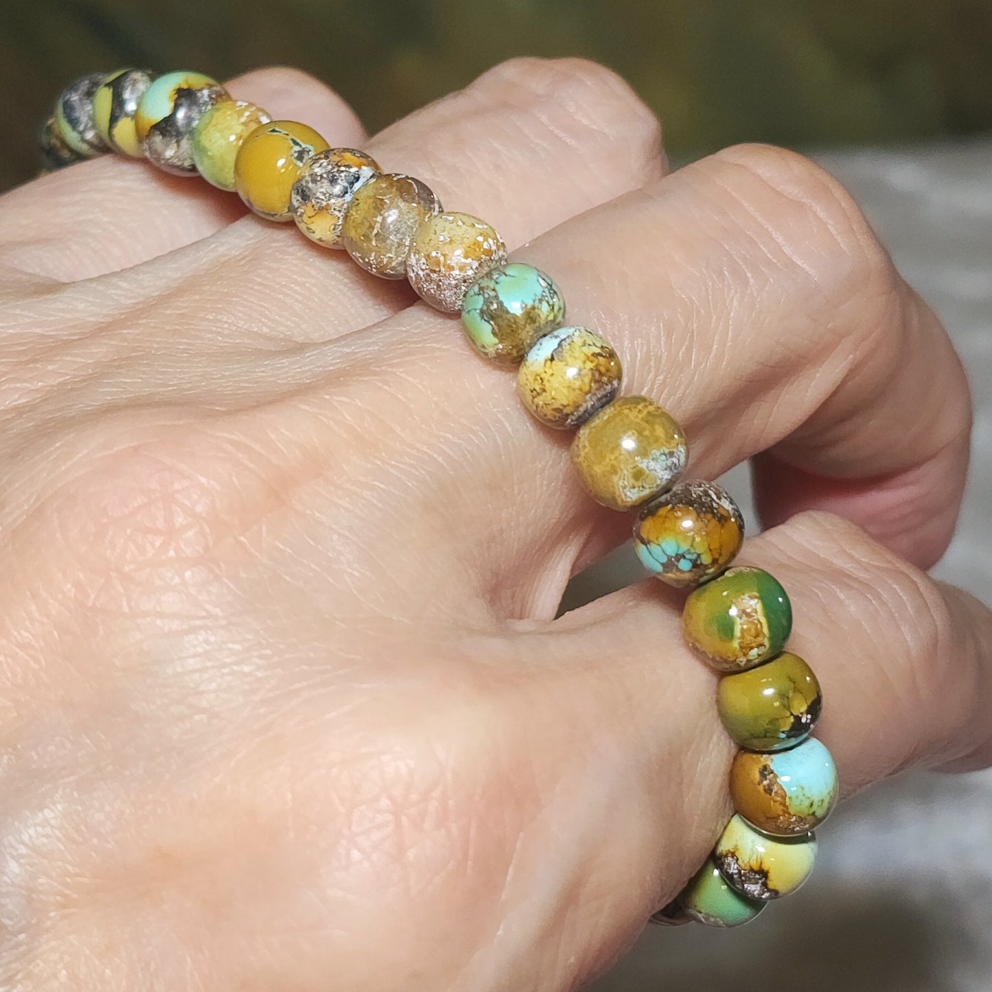 6.5mm Premium natural untreated Hubei Turquoise tangsancai apple shape beads bracelet  精品天然原矿湖北松石高瓷唐三彩苹果珠手链 #2