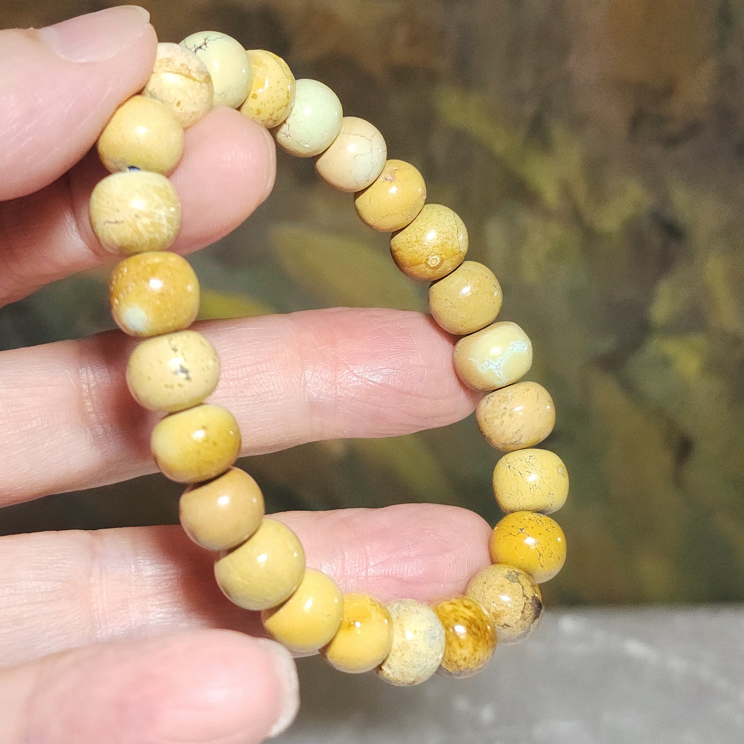 9.5mm+ Premium natural untreated Hubei Turquoise yellow green traditional old style beads bracelet  精品天然原矿湖北松石菜籽黄老型珠手链