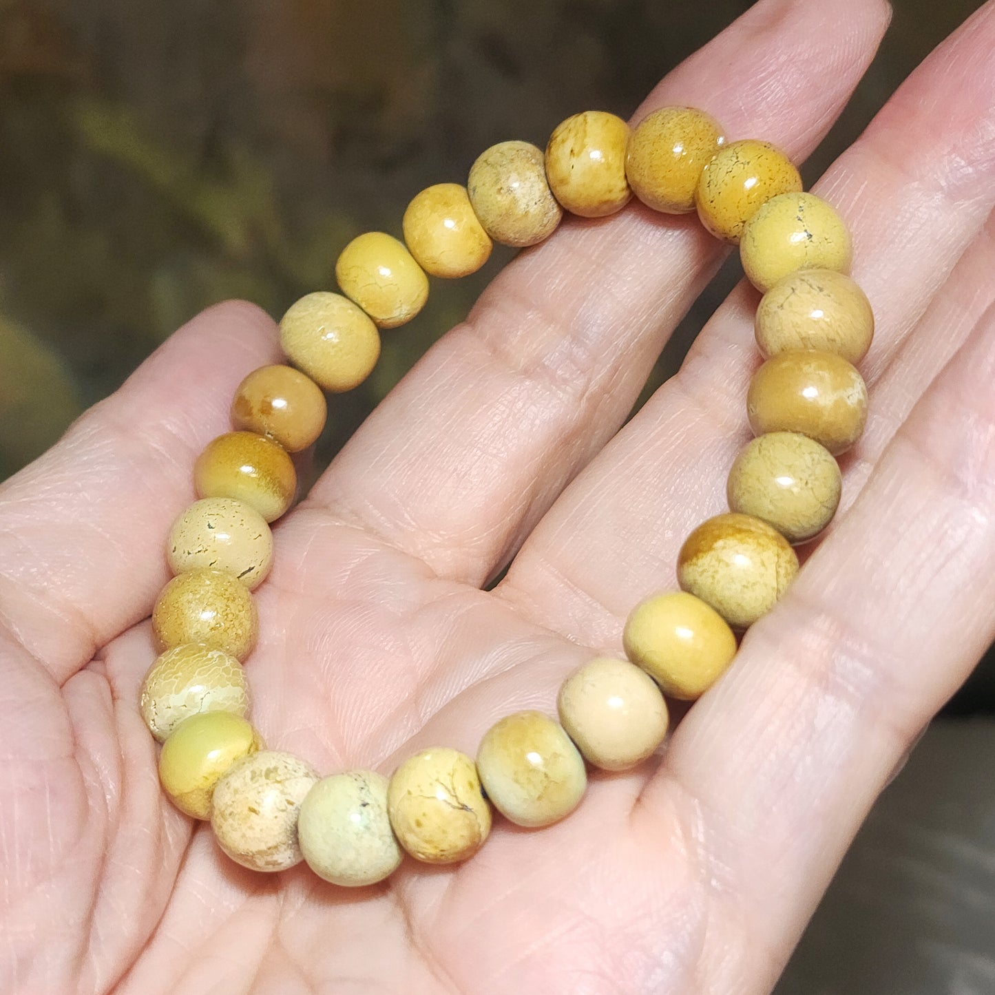 9.5mm+ Premium natural untreated Hubei Turquoise yellow green traditional old style beads bracelet  精品天然原矿湖北松石菜籽黄老型珠手链