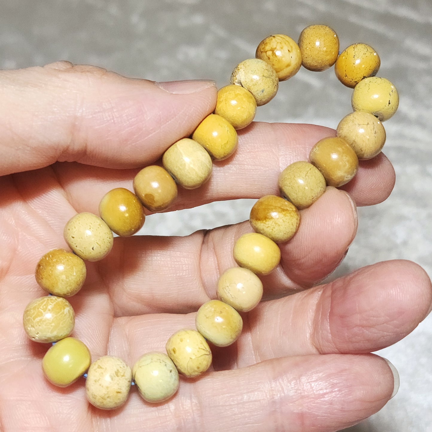 9.5mm+ Premium natural untreated Hubei Turquoise yellow green traditional old style beads bracelet  精品天然原矿湖北松石菜籽黄老型珠手链