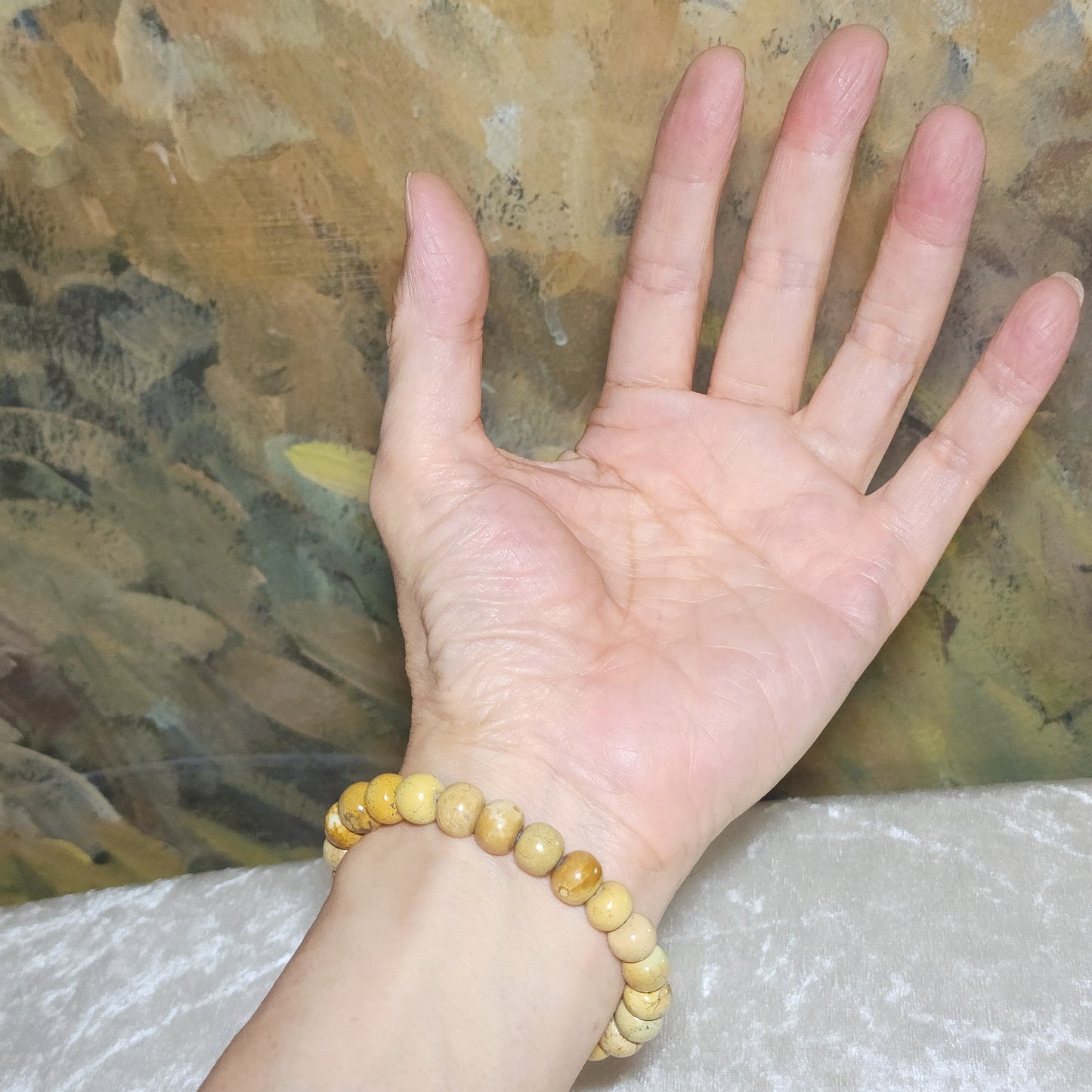 9.5mm+ Premium natural untreated Hubei Turquoise yellow green traditional old style beads bracelet  精品天然原矿湖北松石菜籽黄老型珠手链
