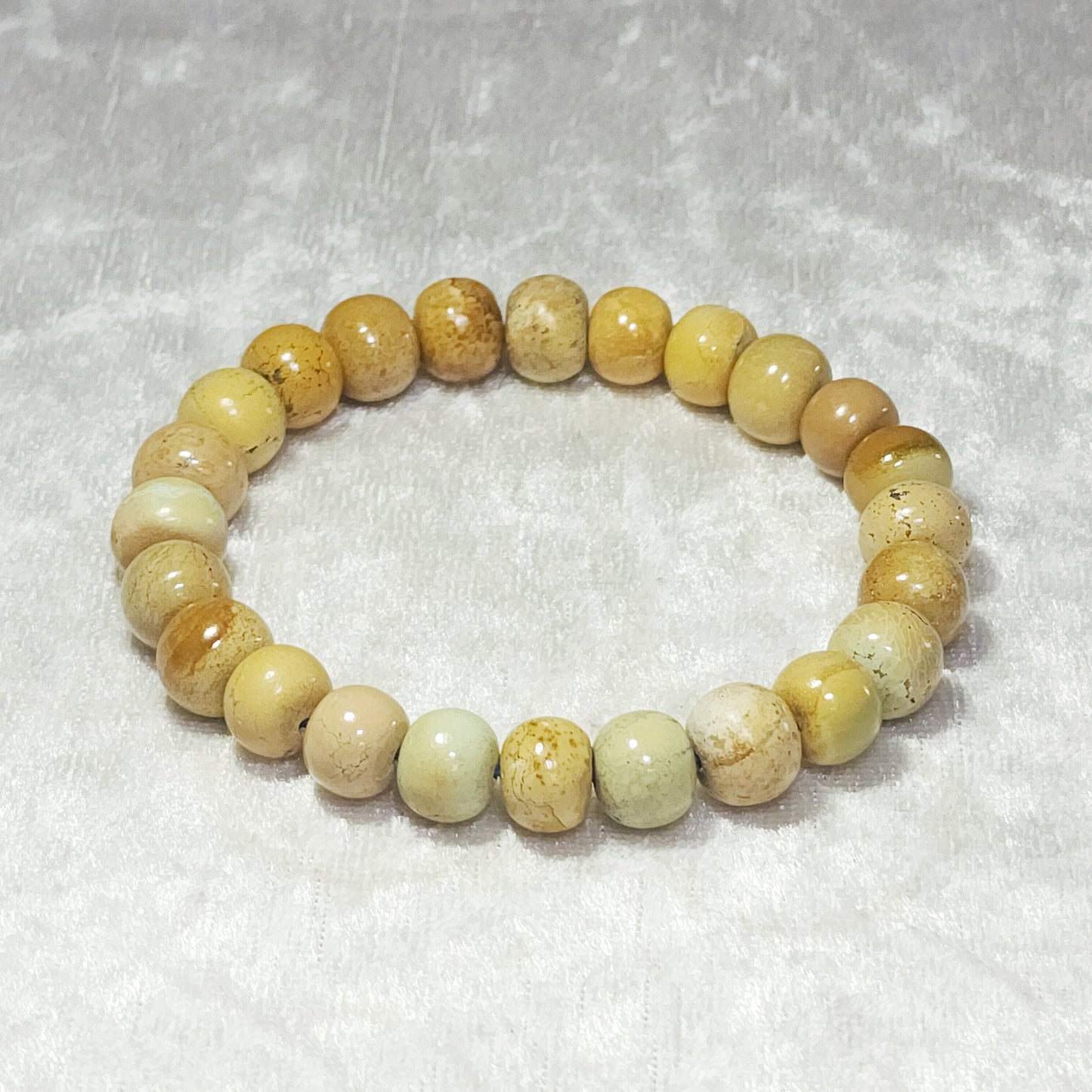 9.5mm+ Premium natural untreated Hubei Turquoise yellow green traditional old style beads bracelet  精品天然原矿湖北松石菜籽黄老型珠手链