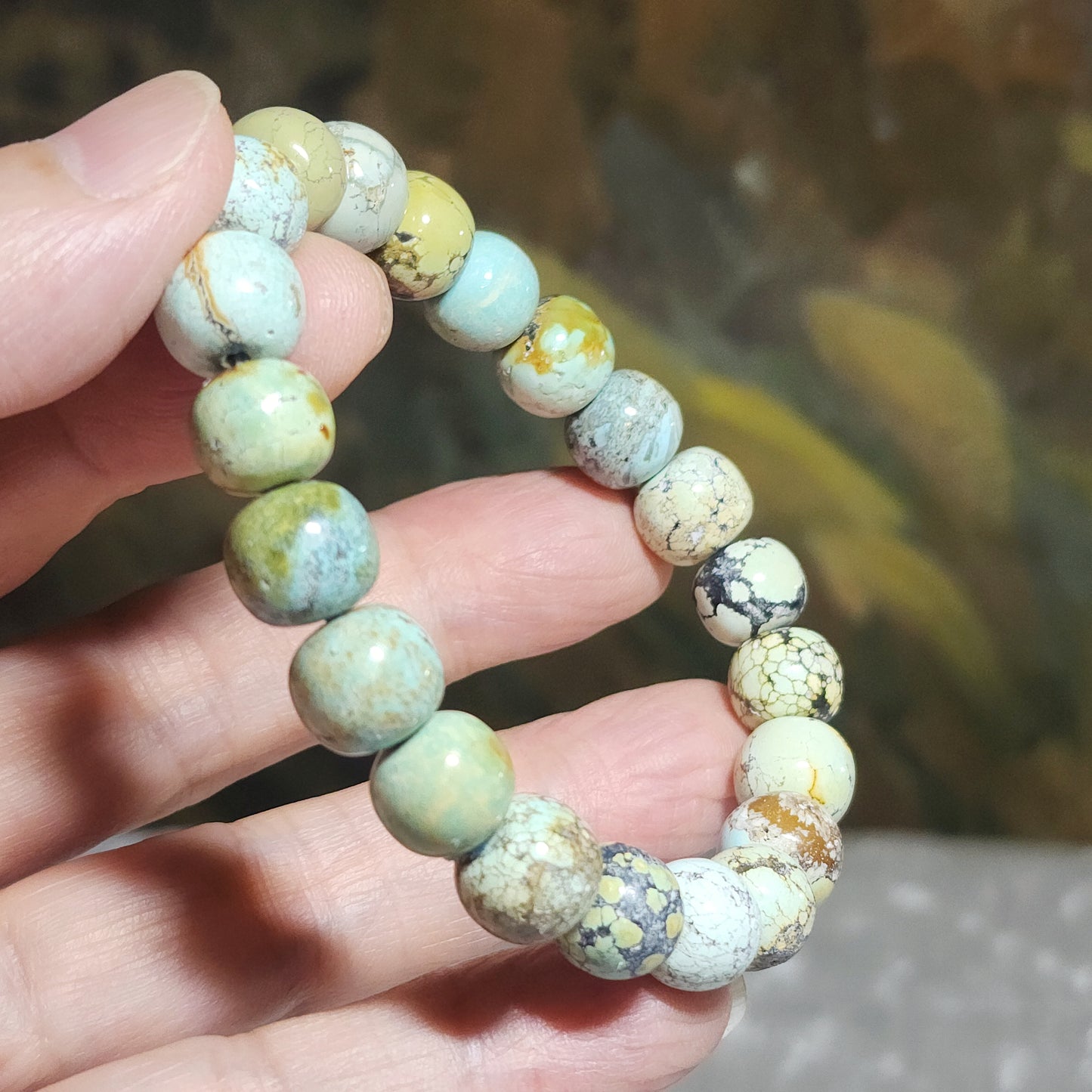 10mm+ Premium natural untreated Hubei Turquoise traditional old style beads bracelet [Natural Crystal] 26克天然原矿湖北松石老型珠手链