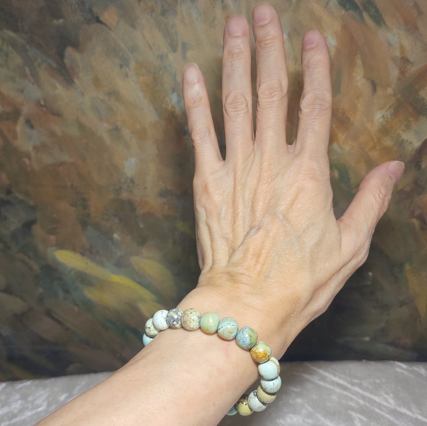 10mm+ Premium natural untreated Hubei Turquoise traditional old style beads bracelet [Natural Crystal] 26克天然原矿湖北松石老型珠手链