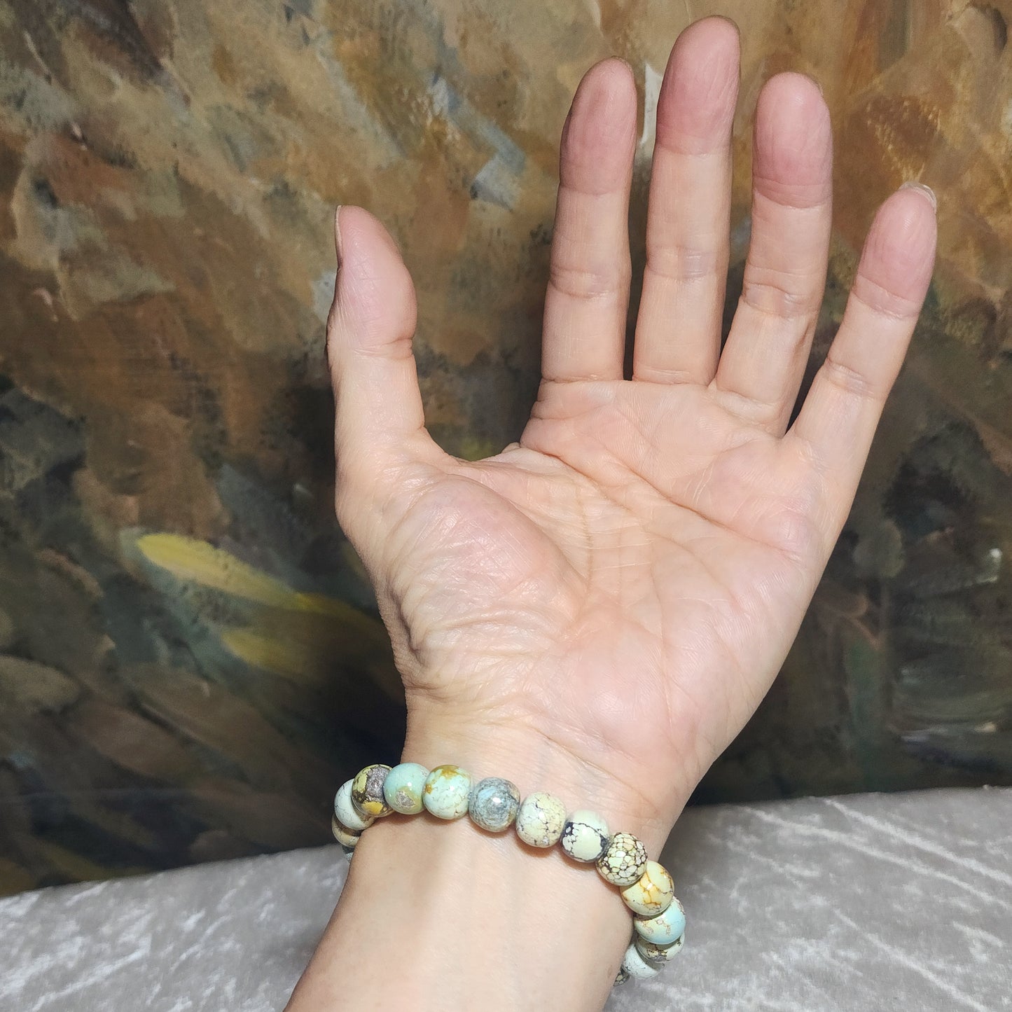 10mm+ Premium natural untreated Hubei Turquoise traditional old style beads bracelet [Natural Crystal] 26克天然原矿湖北松石老型珠手链