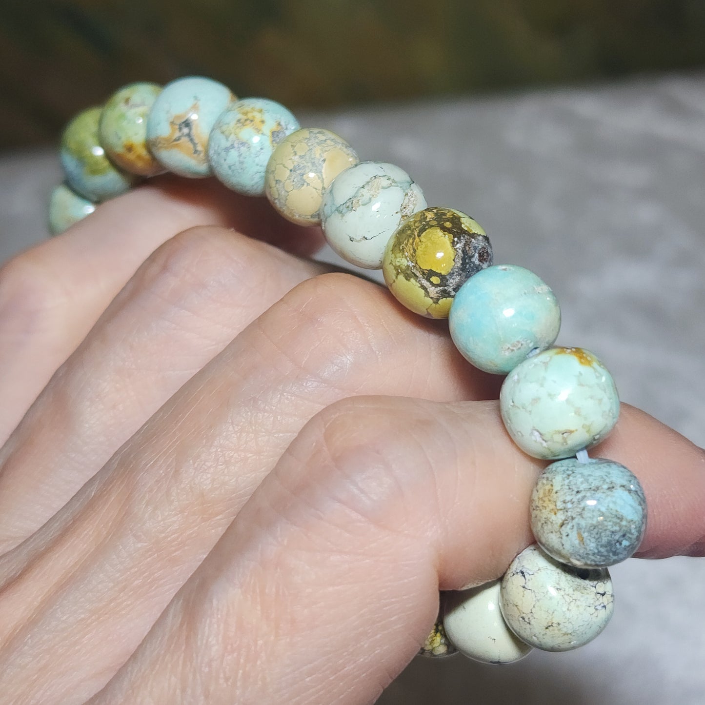 10mm+ Premium natural untreated Hubei Turquoise traditional old style beads bracelet [Natural Crystal] 26克天然原矿湖北松石老型珠手链